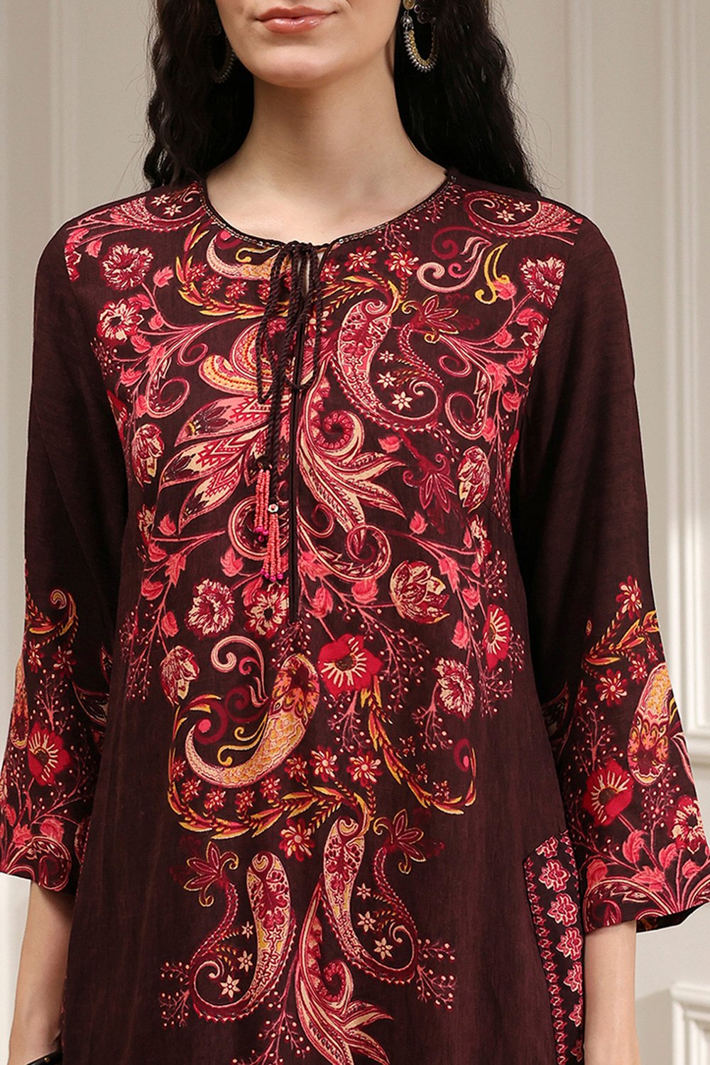 Brown Printed Straight Suit Set image number 1