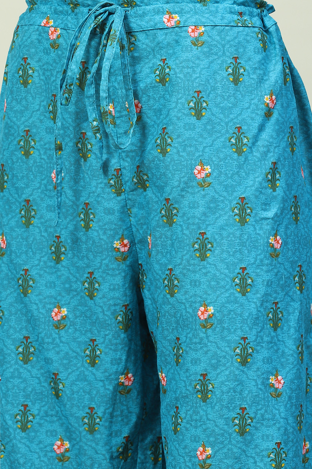 Turq Blue Art Silk Gathered Kurta Palazzo Suit Set image number 2