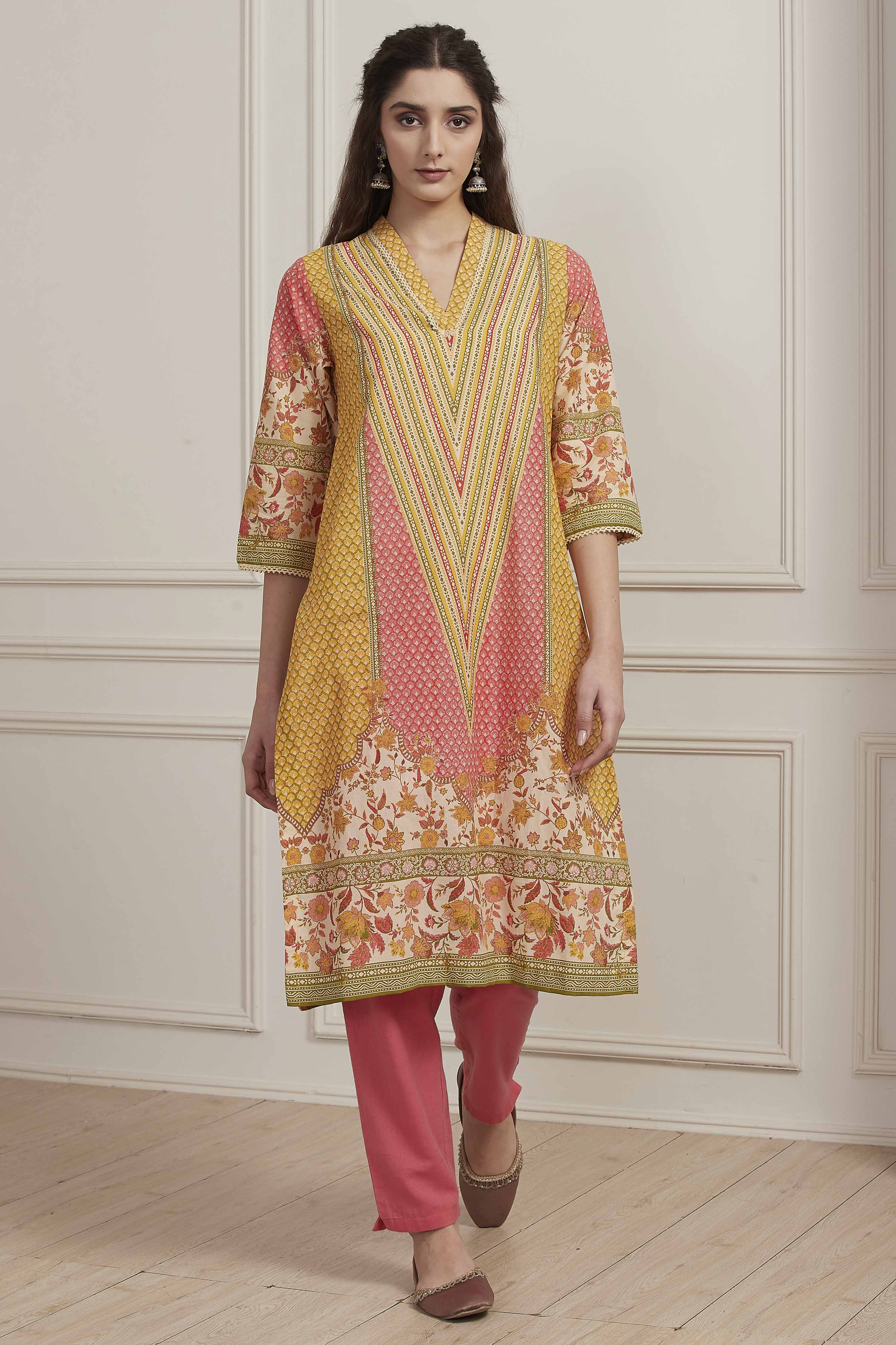 Red Cotton Straight Kurta image number 5