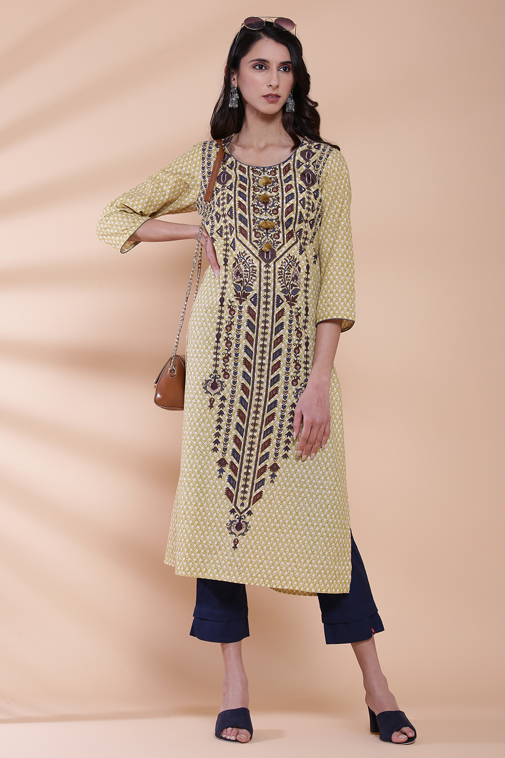 Blue Cotton Straight Printed Kurta image number 4