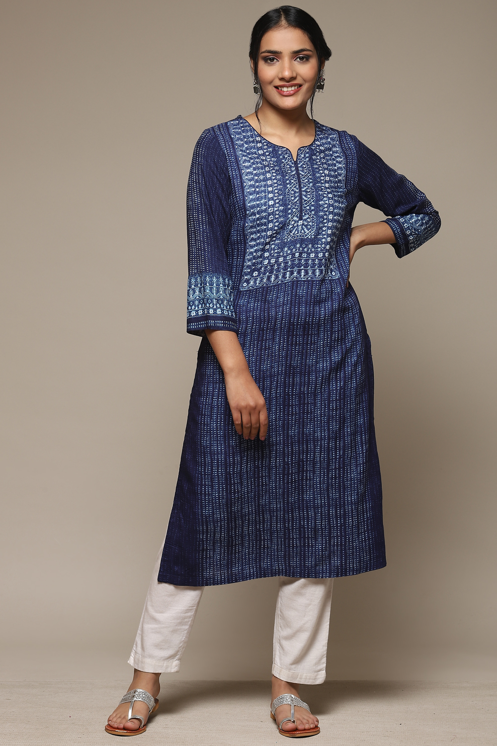 Indigo Rayon Straight Printed Kurta