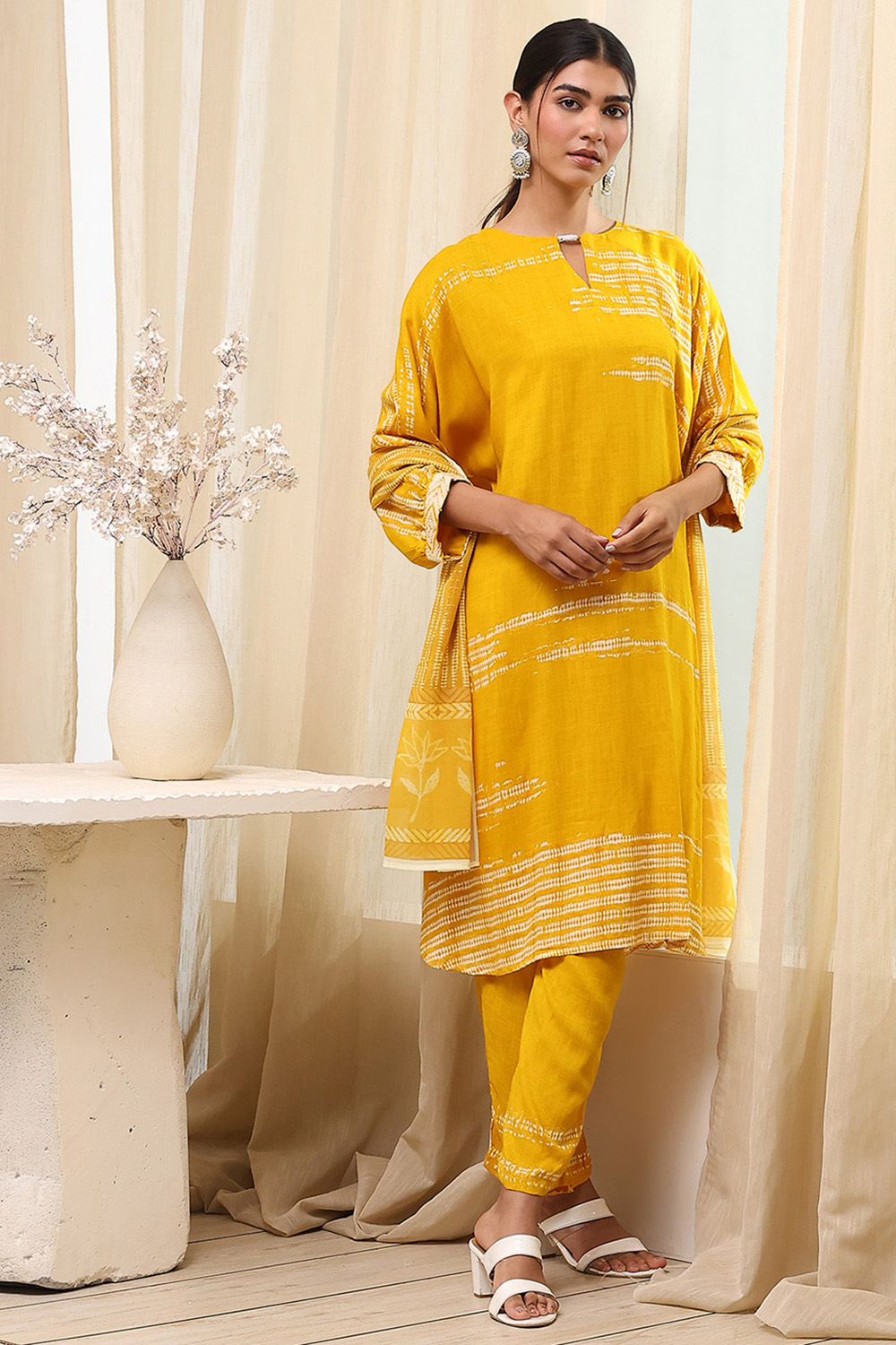 Mustard Viscose Rayon Straight Suit Set image number 0