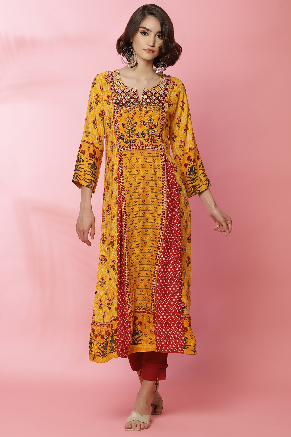 Mustard LIVA Straight Printed Kurta image number 3