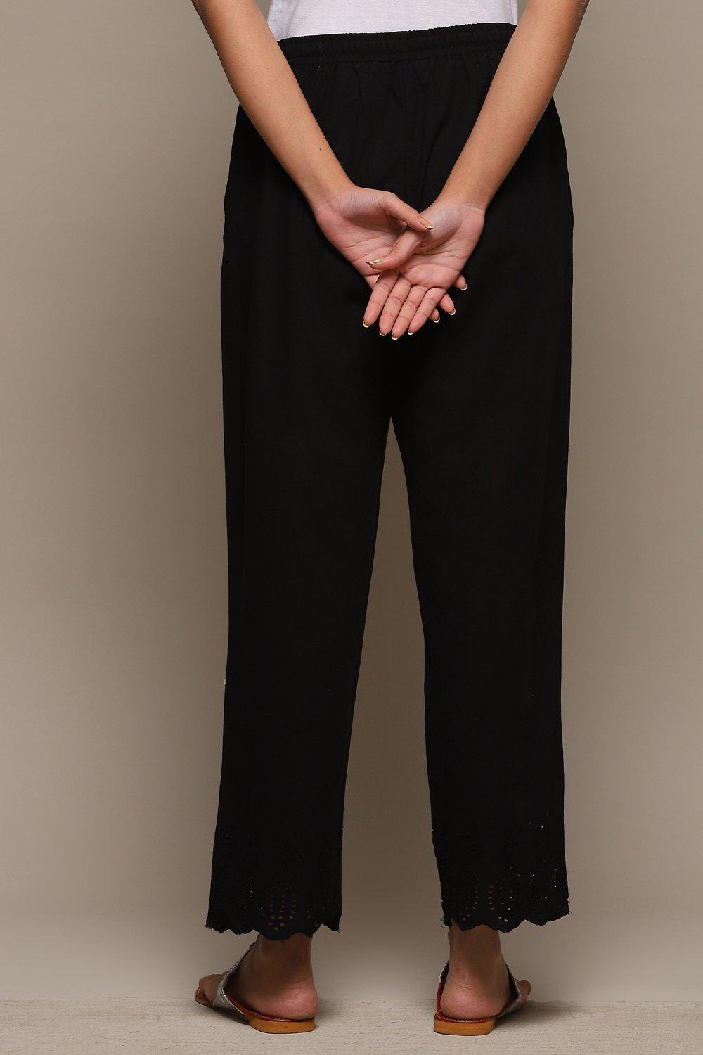 Black Cotton Solid Pant image number 4