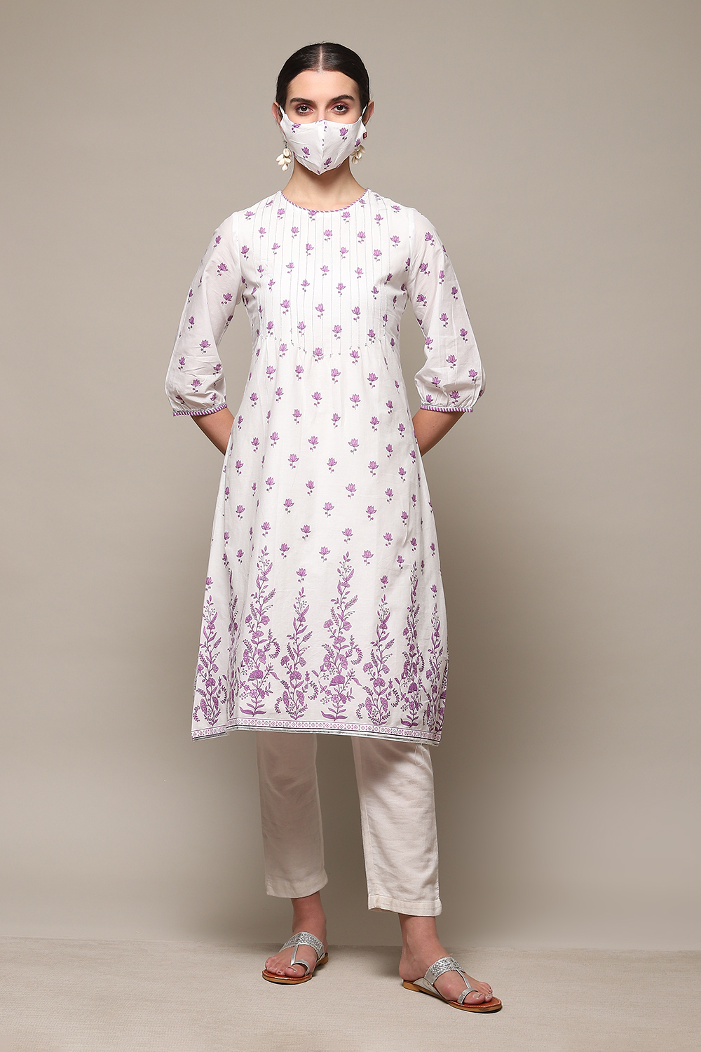 Lavender Cotton Straight Printed Kurta image number 6