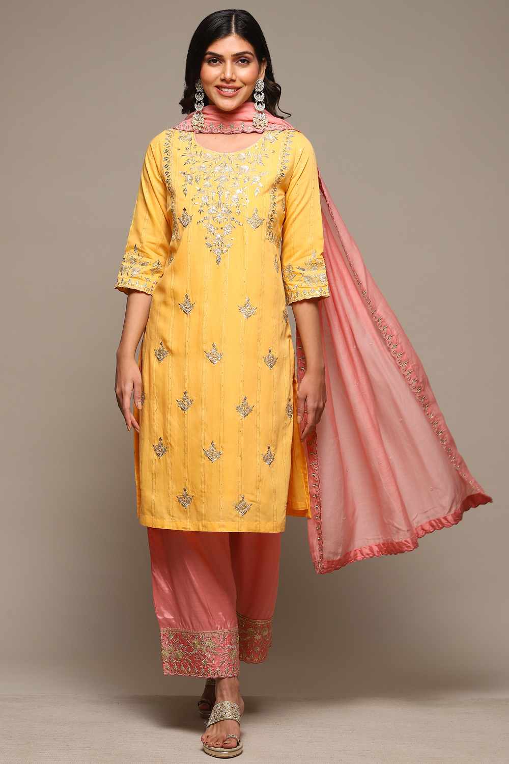 Mango Cotton Blend Straight Kurta Palazzo Suit Set image number 7