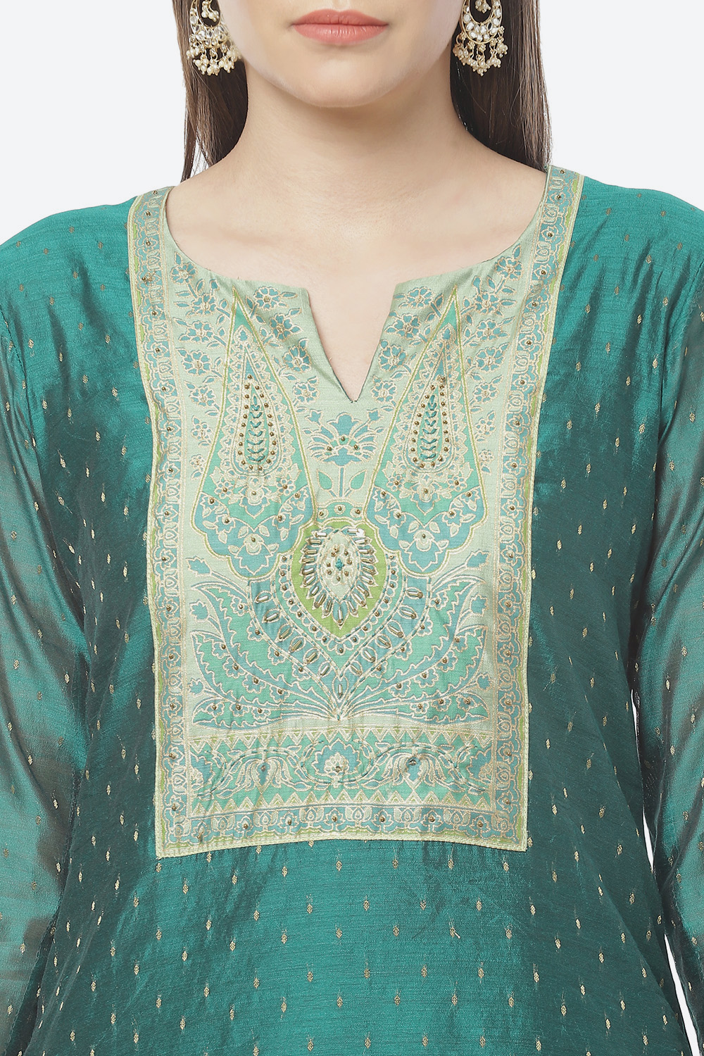 Turquoise Cotton Blend Hand Embroidered Unstitched Suit Set image number 1