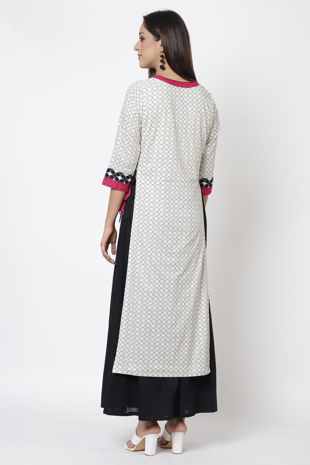 Off White Cotton Straight Kurta Sharara Suit Set image number 5