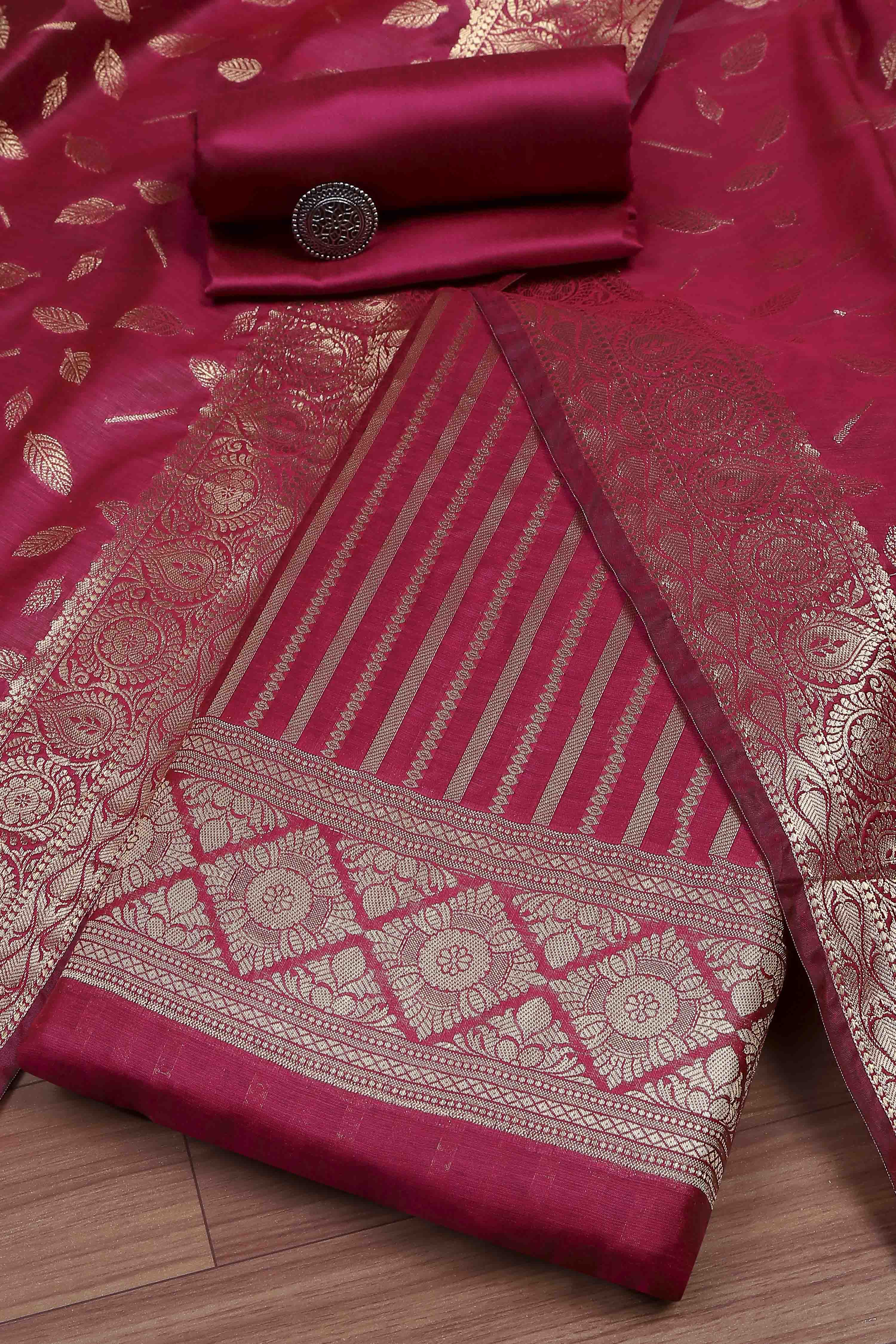 Mustard Banarasi Chanderi Banarasi Print Unstitched Suit Set image number 0