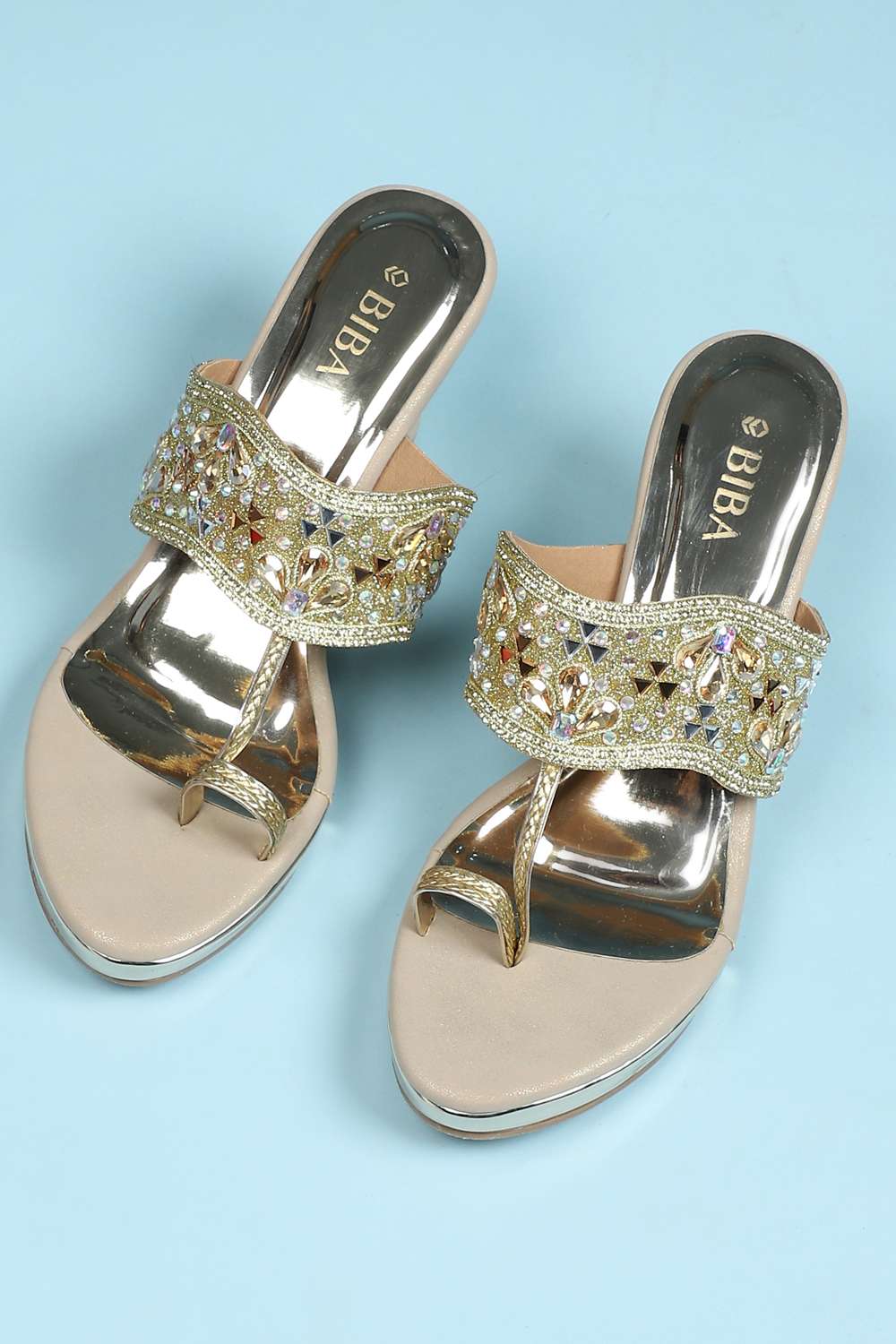 Gold Embellished Sandals image number 5