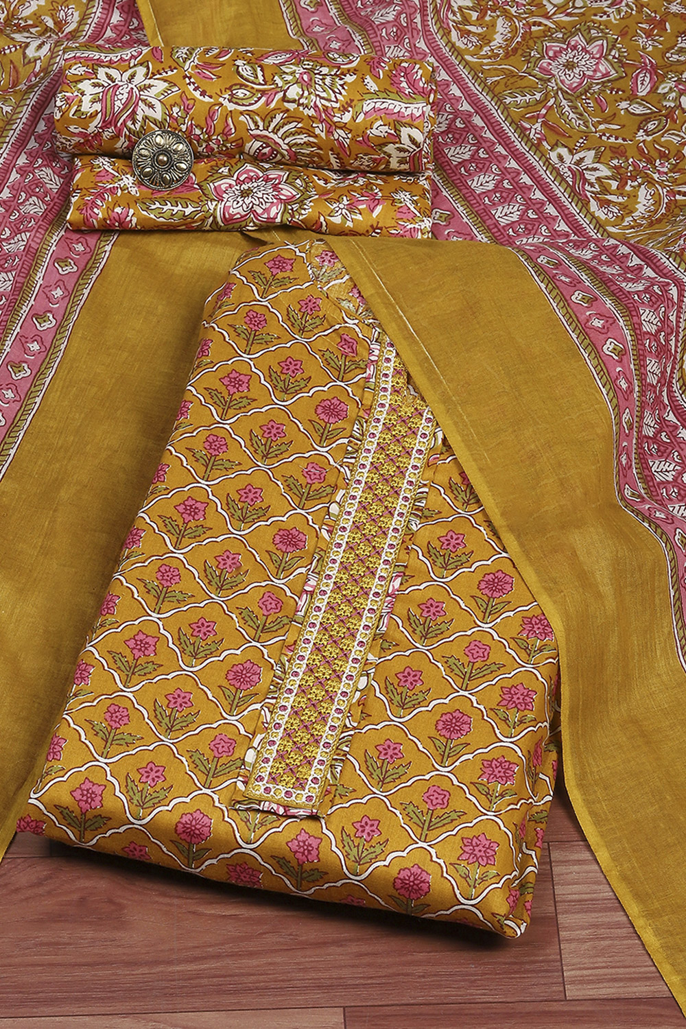 Blue Cotton Unstitched Suit Set image number 0