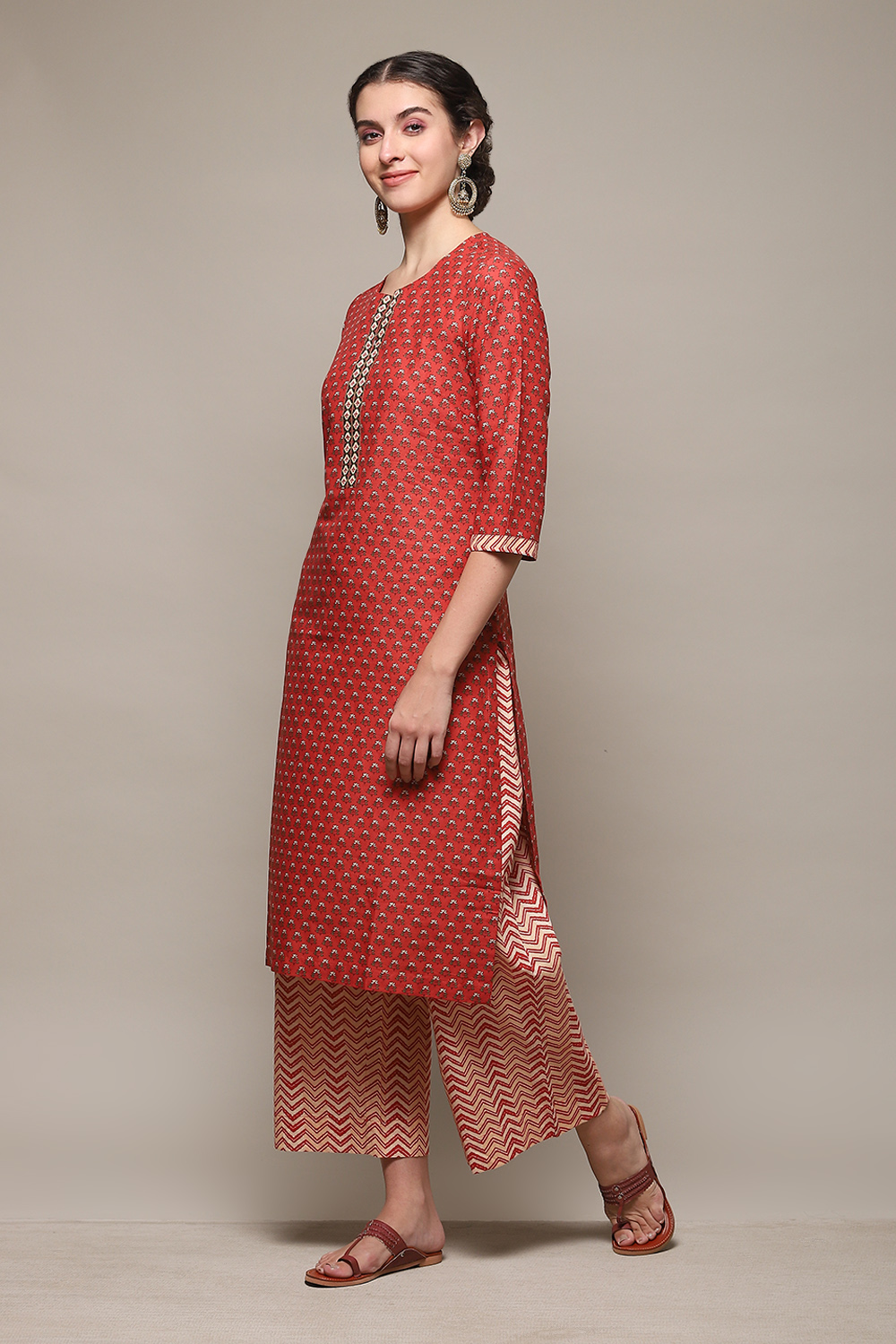 Sap Green Cotton Straight Kurta Palazzo Suit Set image number 0