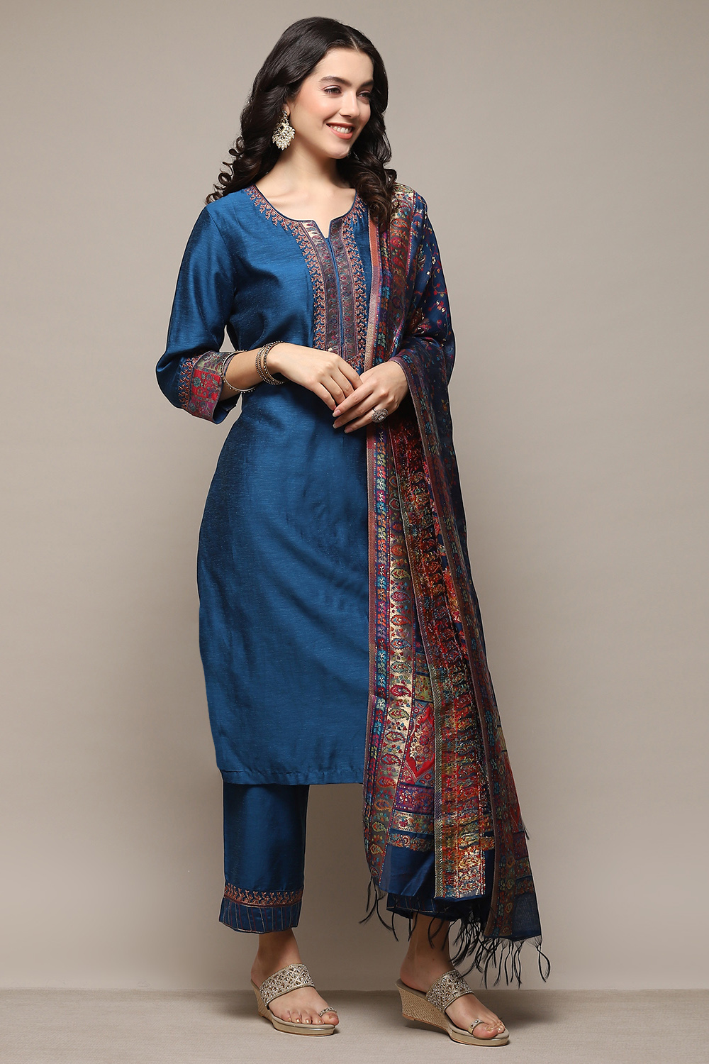 Blue Cotton Solid Kurta Palazzo Suit Set image number 5