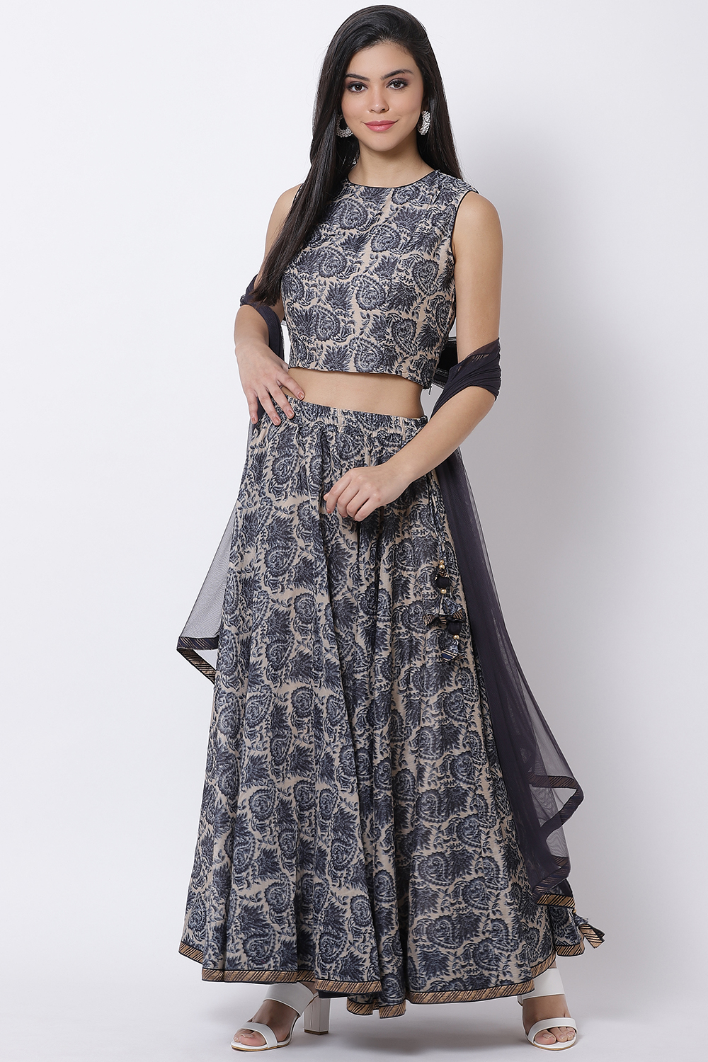 Blue Poly Cotton Lehenga Set image number 0