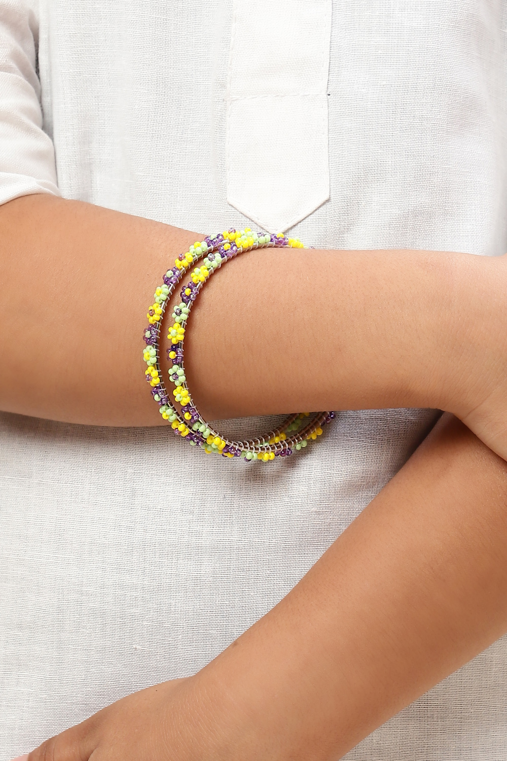 Purple Yellow Green Metal & Beads Kids Bangles image number 2
