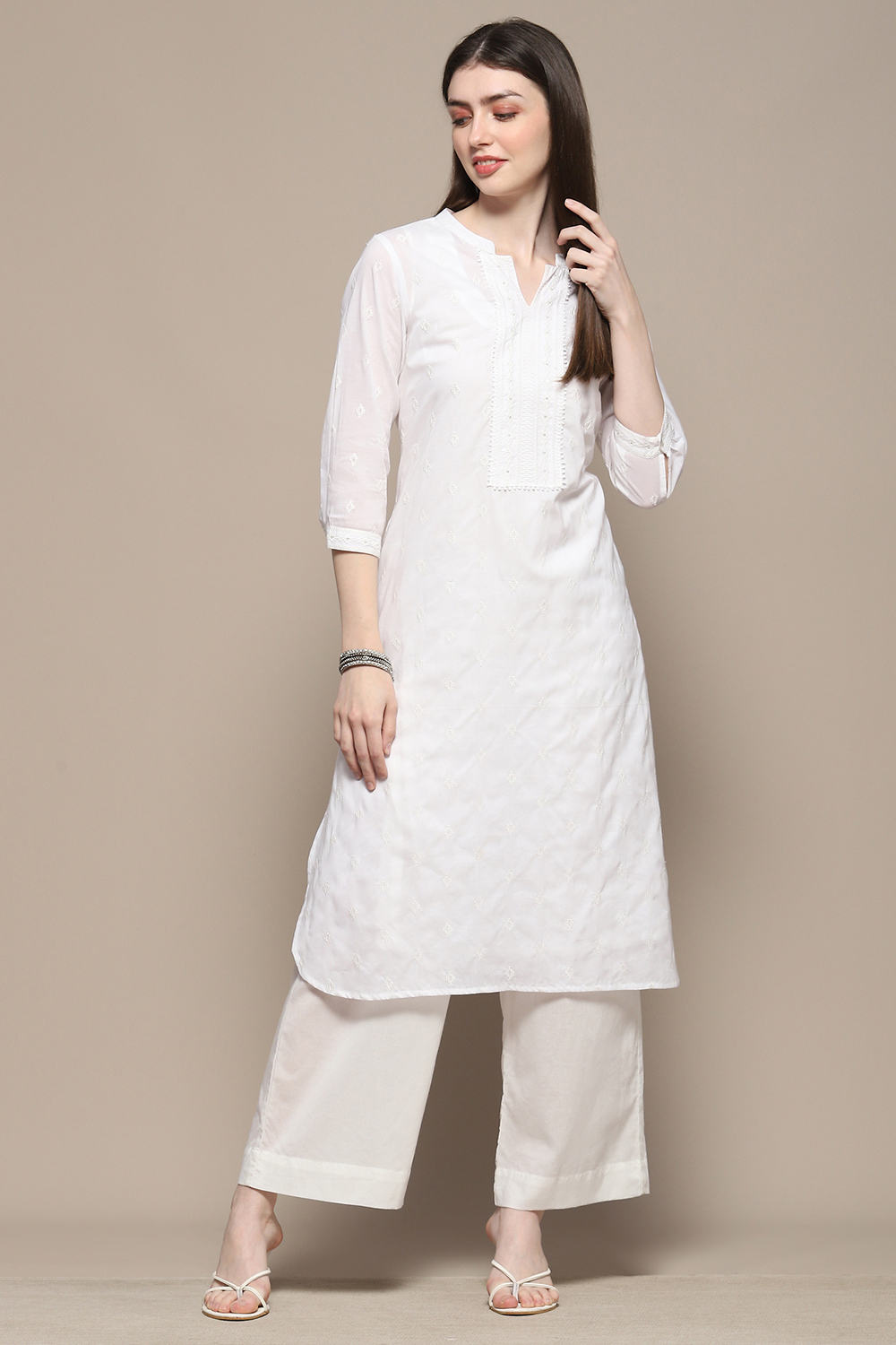 White Cotton Straight Kurta image number 0