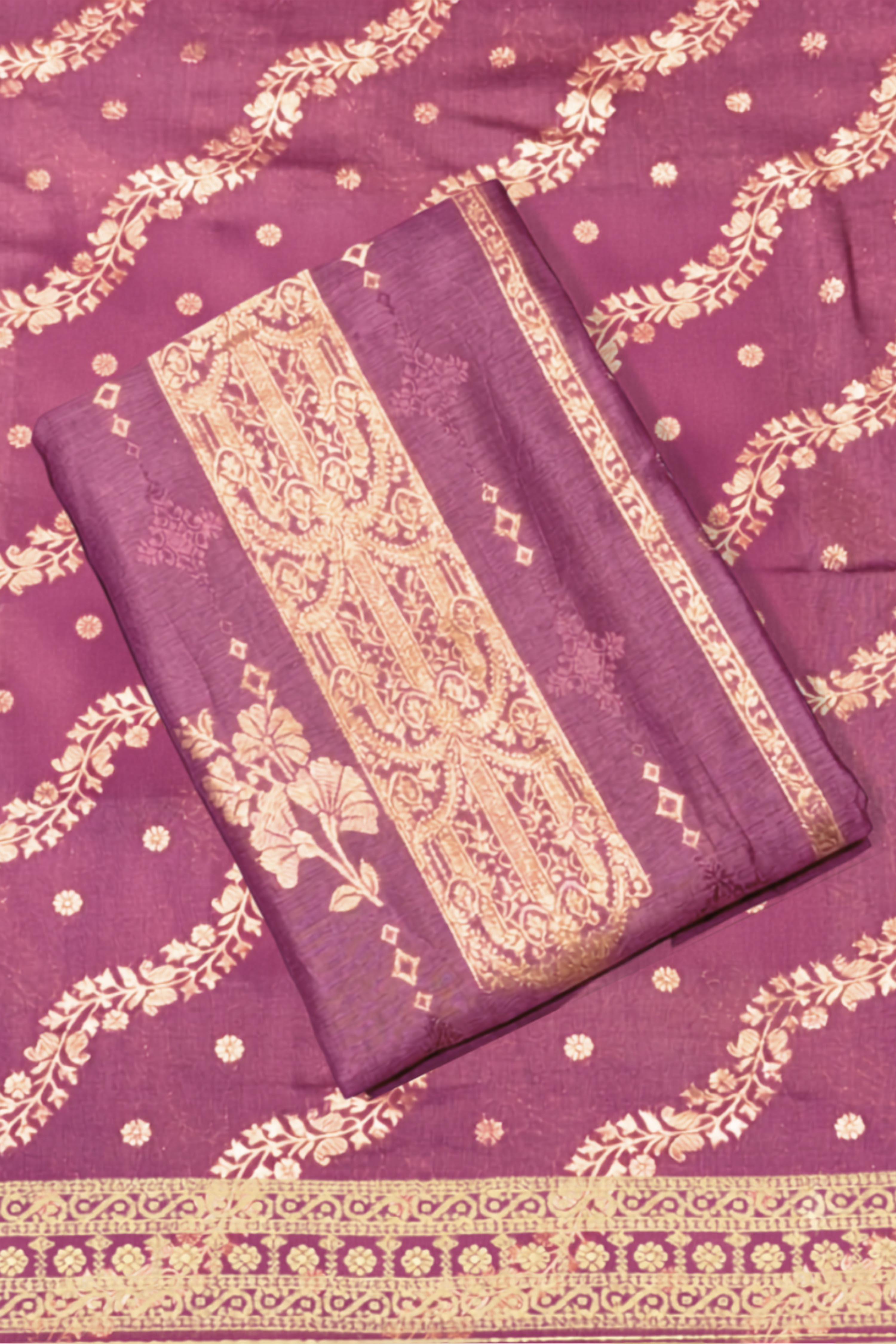 Purple Jacquard Traditional Weaving Unstitched Suit Set image number 1