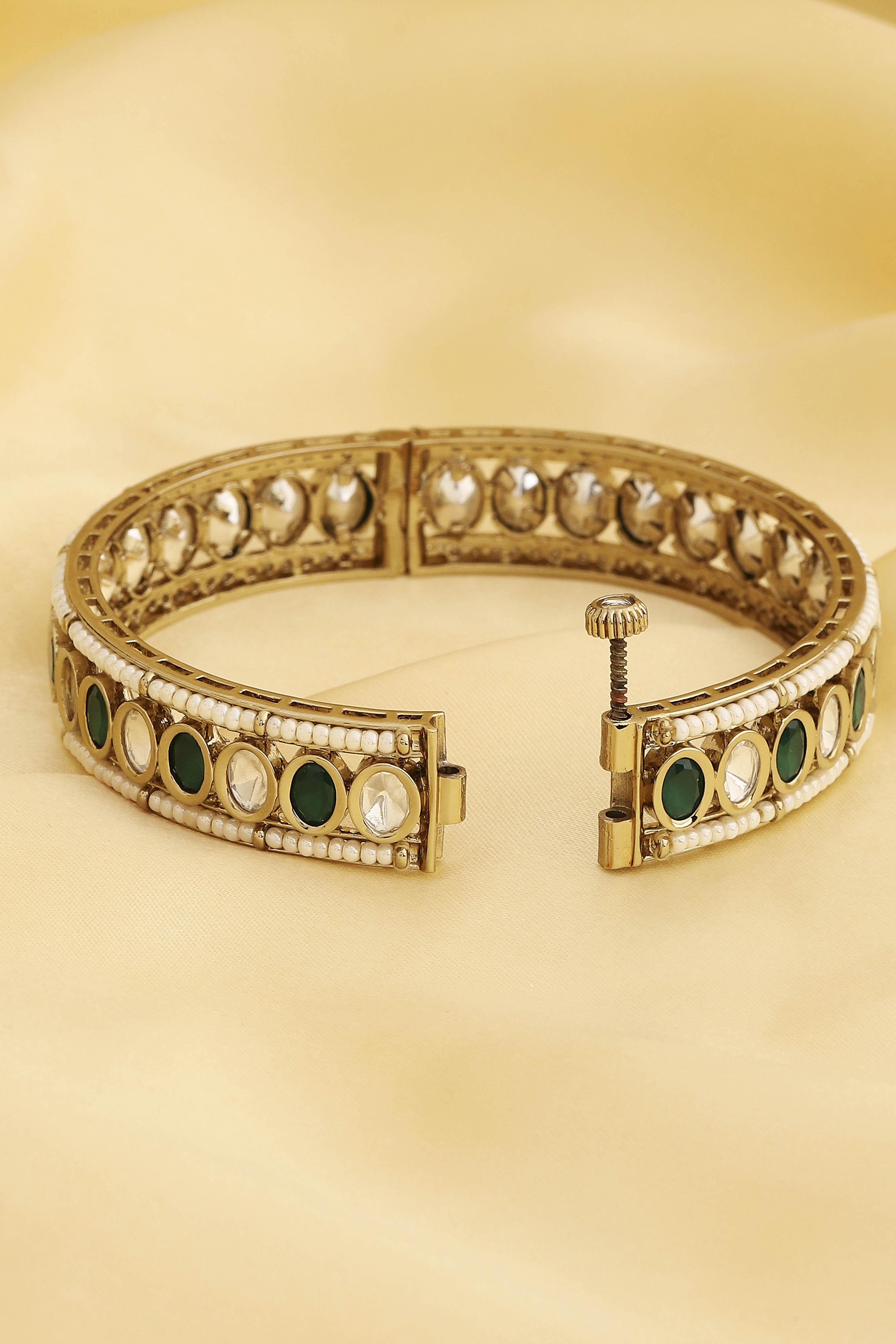 Green Gold Plated Brass Studded Bangles image number 2