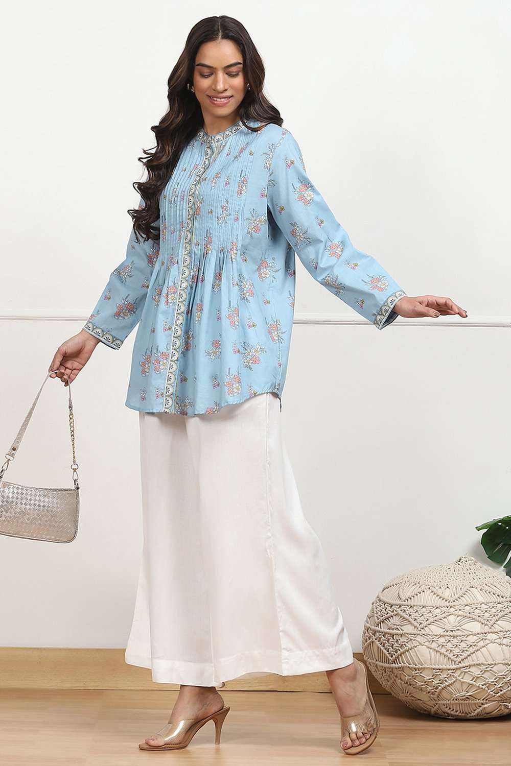 Navy Blue Viscose Solid Straight Palazzos image number 0