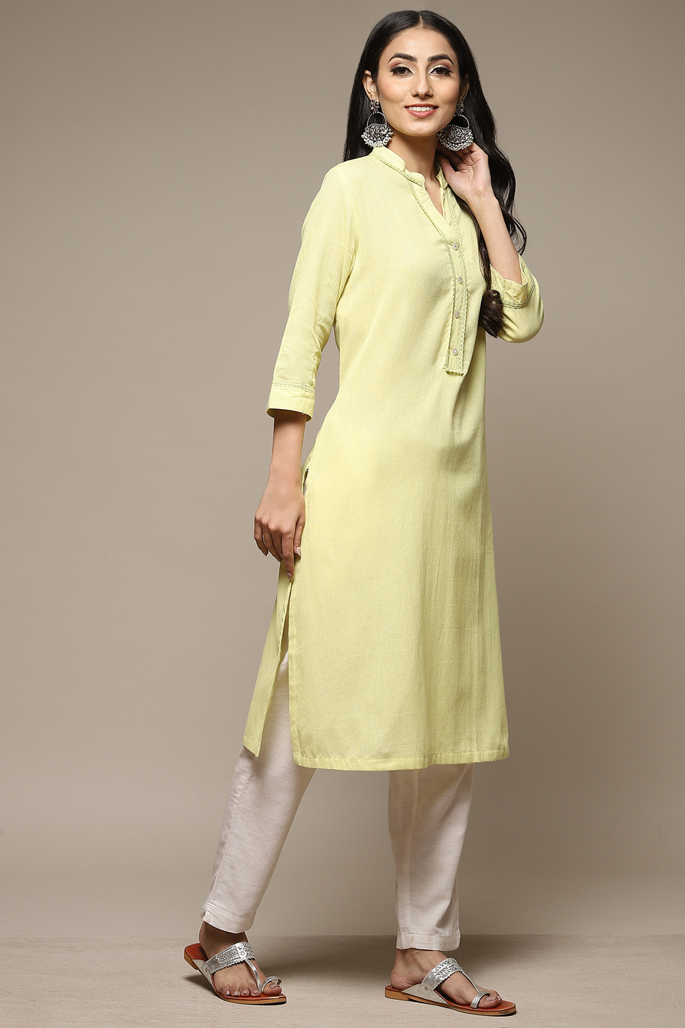 Pink Cotton Blend Straight Yarndyed Kurta image number 4