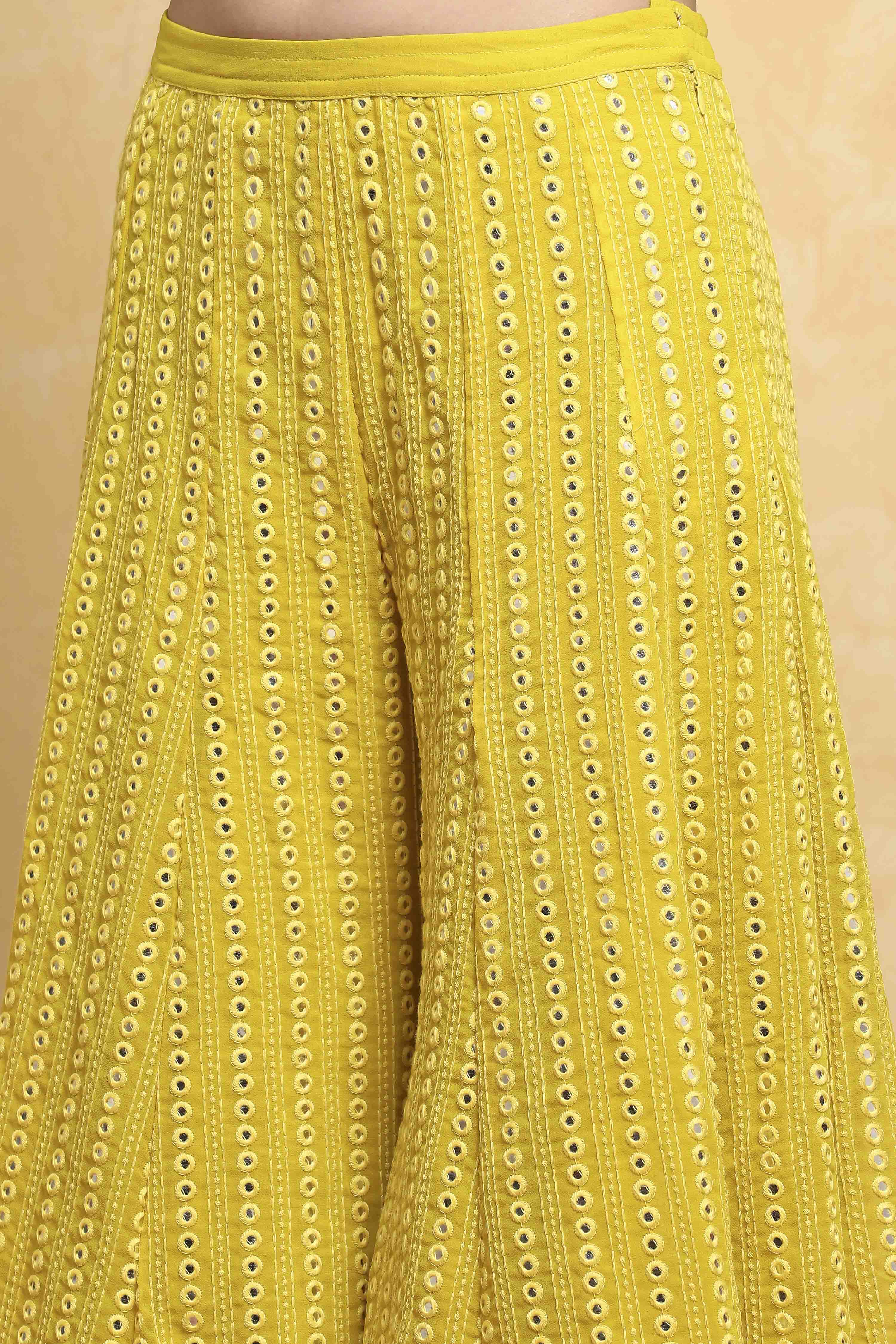 Yellow Polyester Dyed Straight Sharara Suit Set image number 2