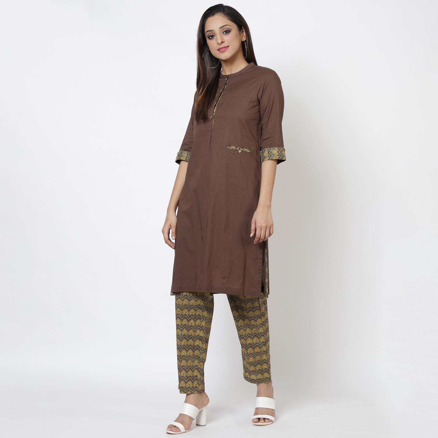 Navy Cotton A-Line Kurta Pant Suit Set image number 0