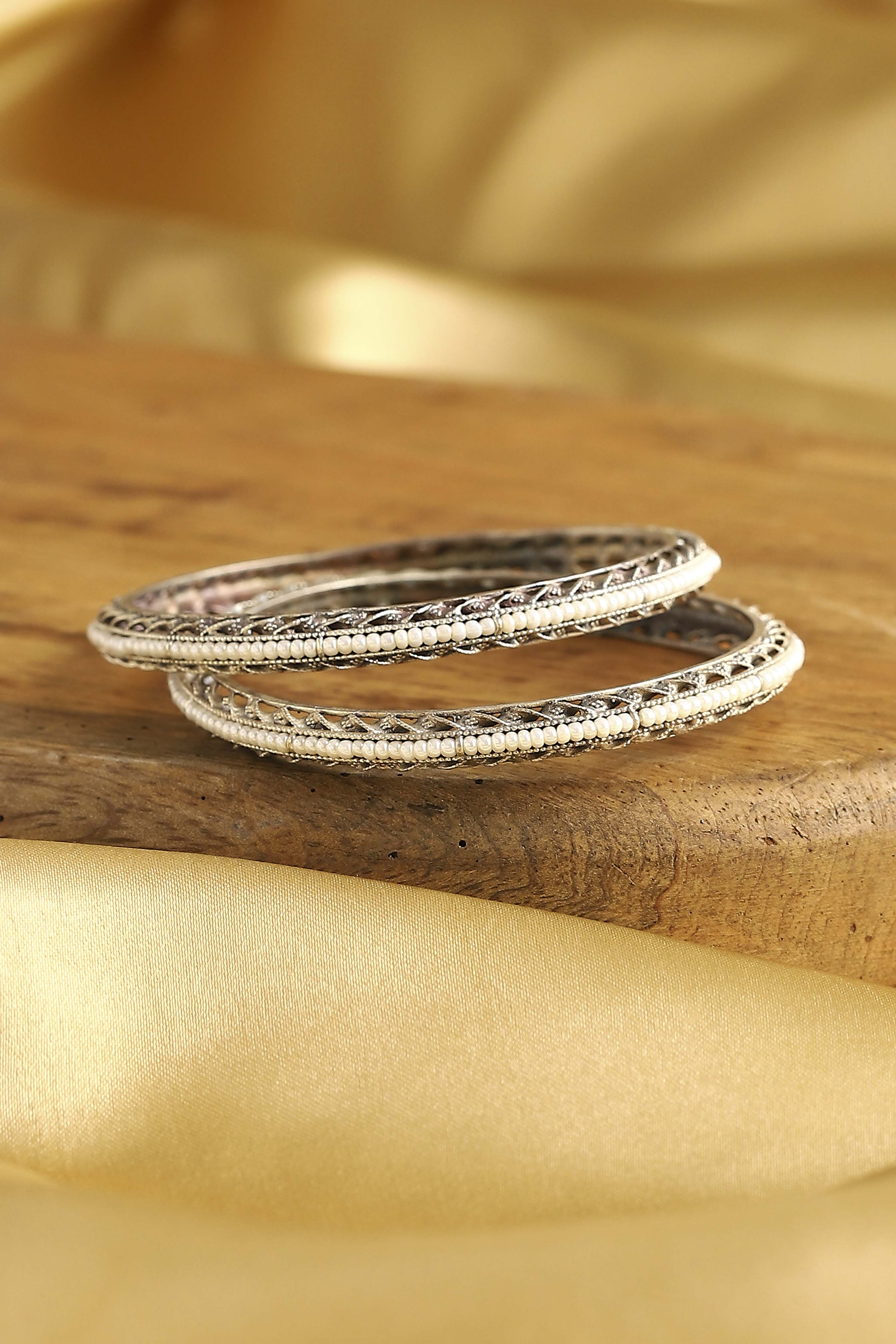 Pearl Brass Oxidised Bangles image number 0