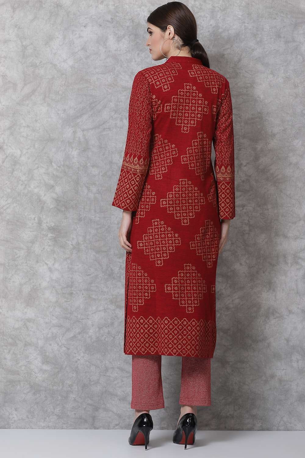 Red Straight Acrylic Kurta image number 5