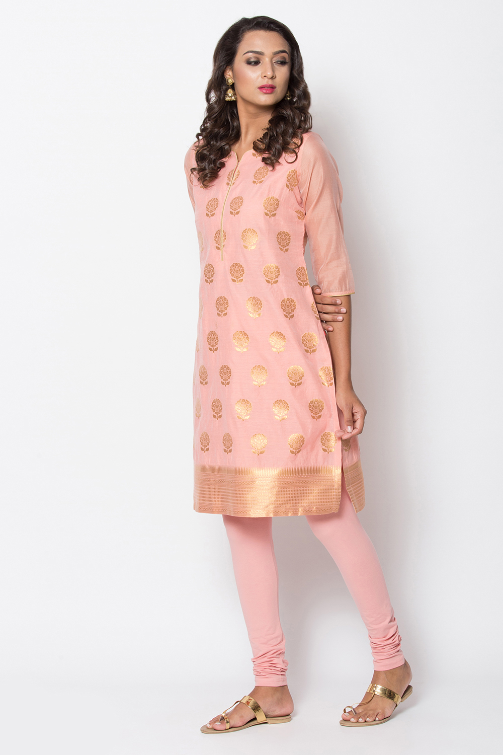 Green Poly Metallic Cotton Straight Yarndyed Kurta image number 2