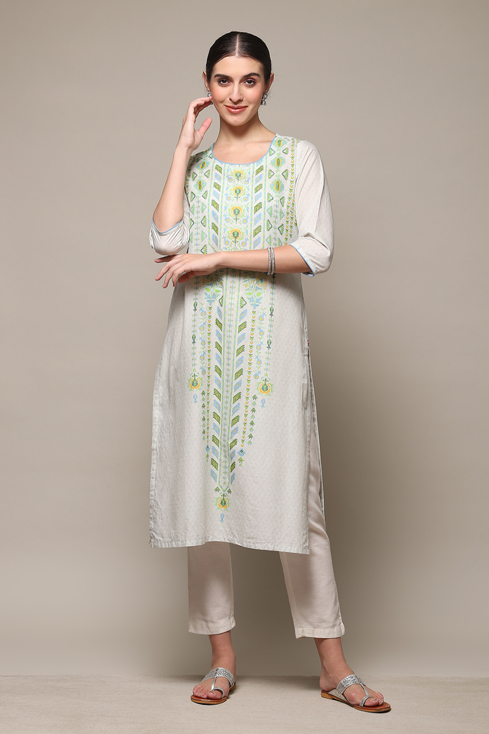 White Cotton Straight Printed Kurta image number 0