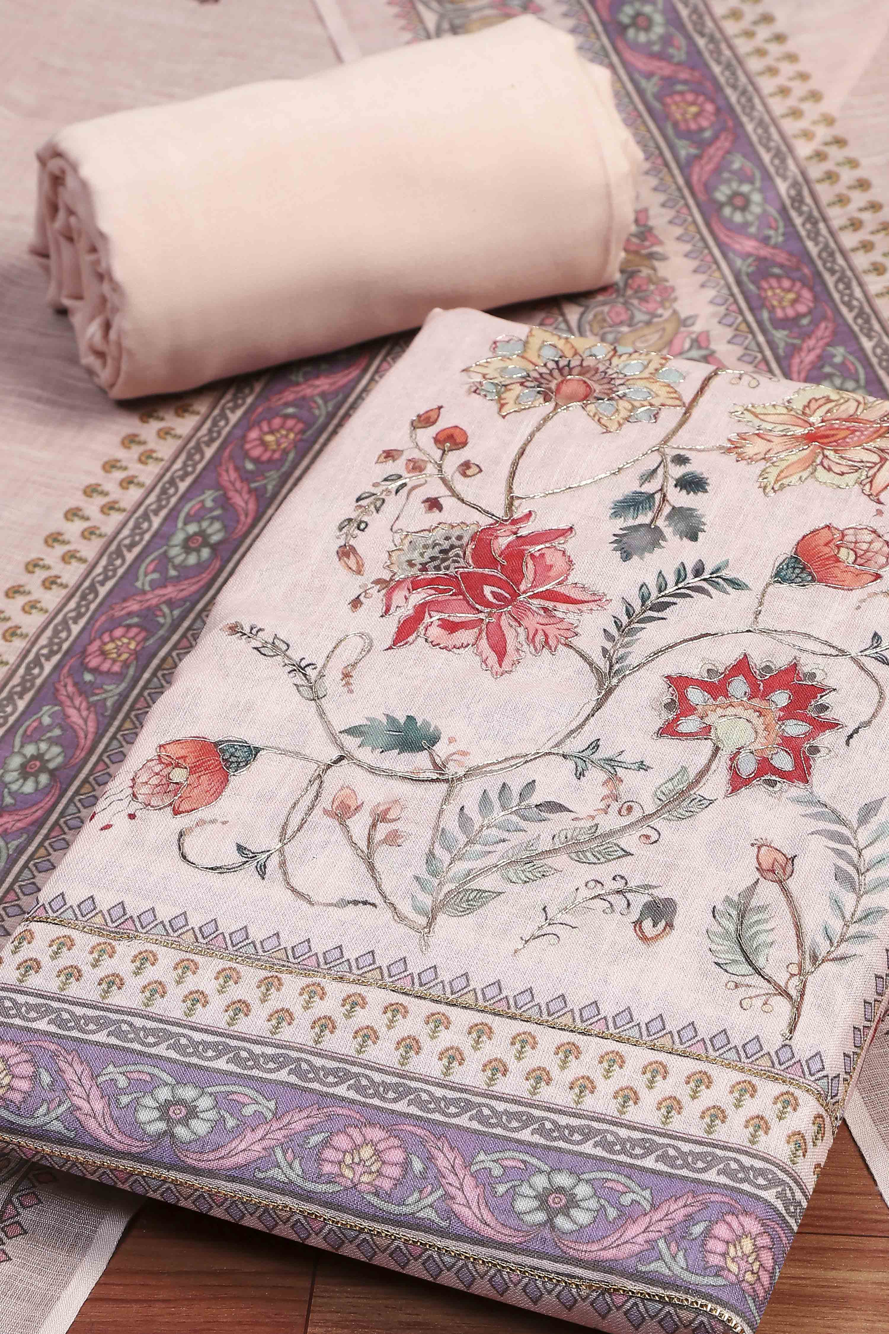 Peach Linen Unstitched Suit Set image number 1