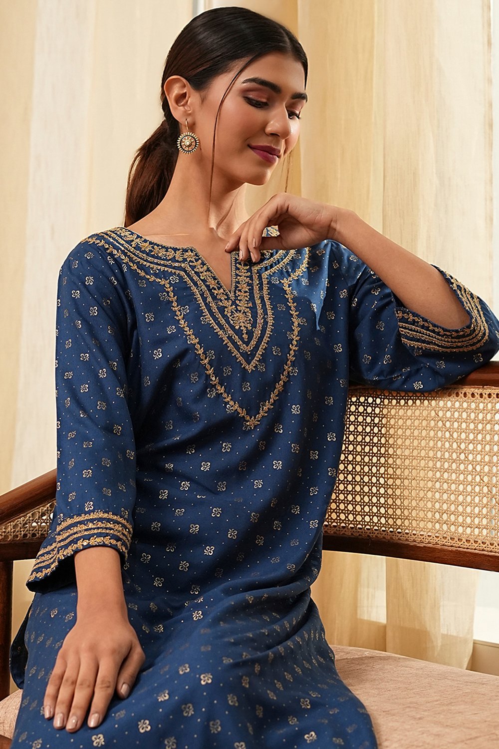 Blue Printed Straight Kurta image number 0
