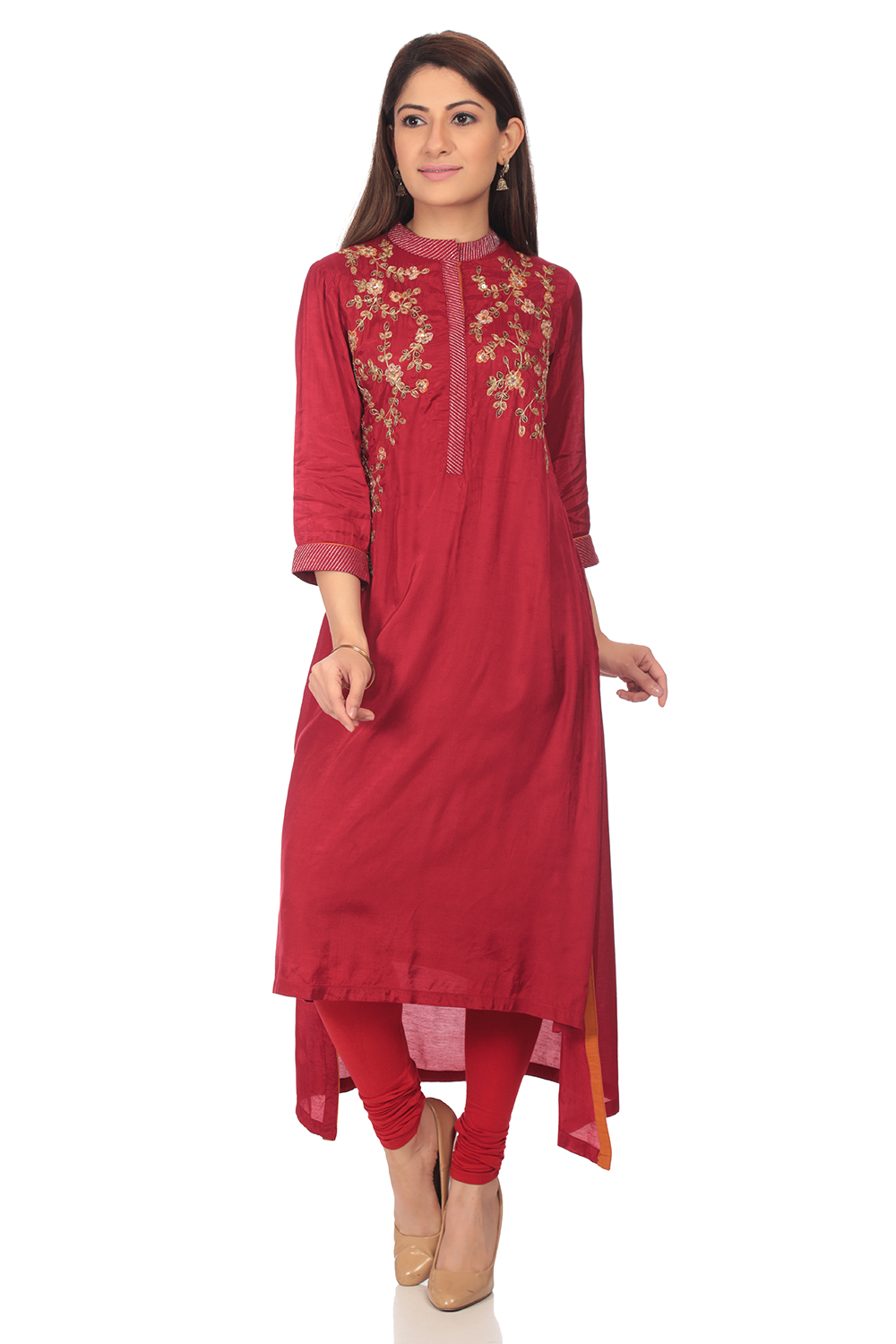 Red Viscose Straight Printed Kurta image number 0