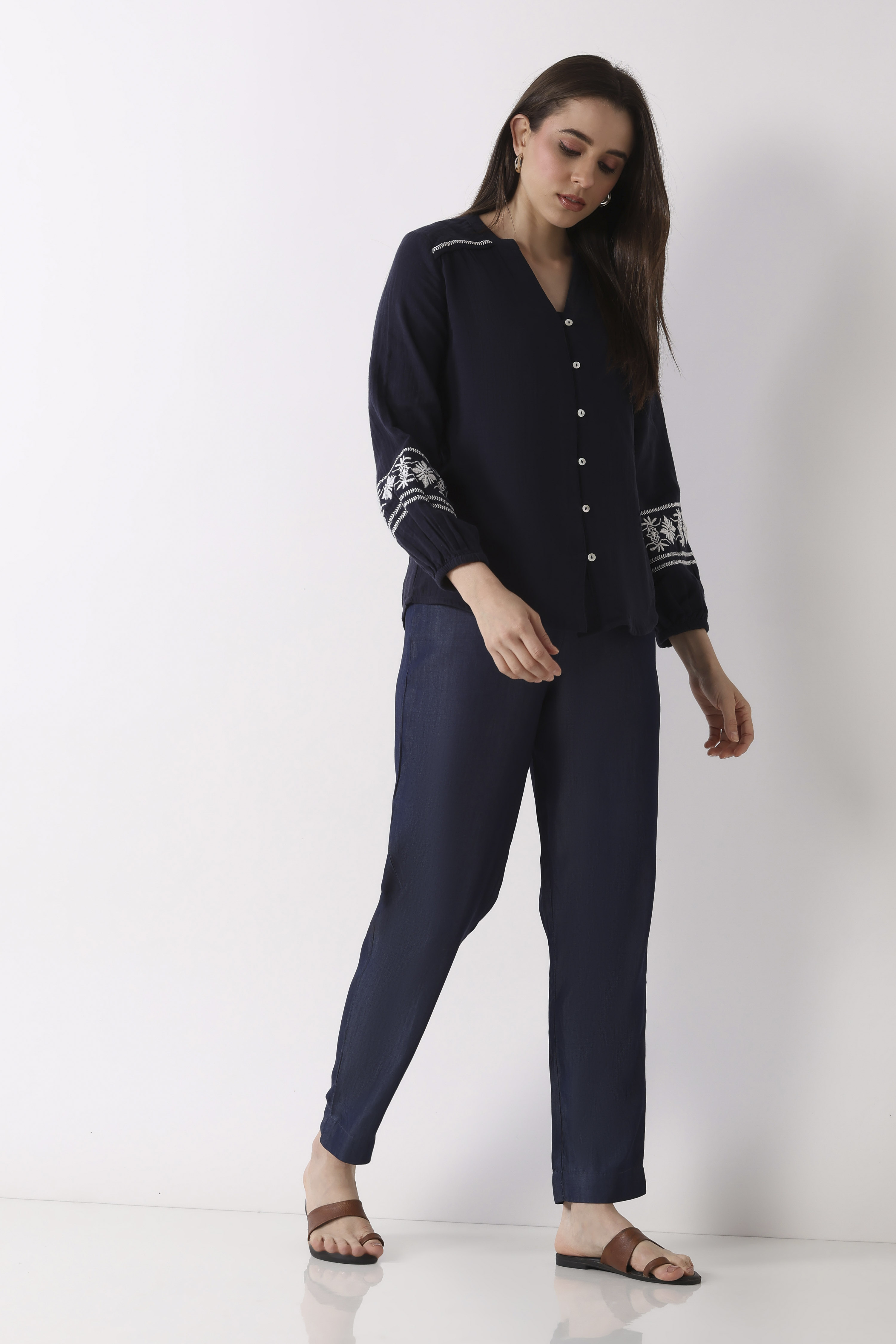 Blue Tencel Slim Pants image number 6