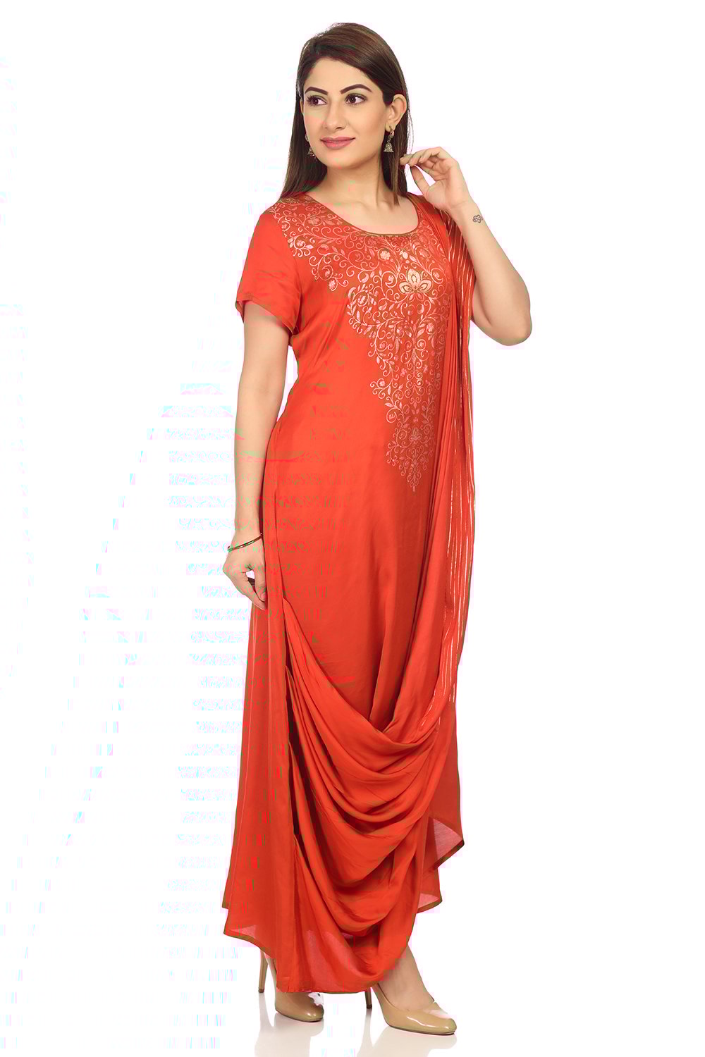 Rust Modal Asymmetric Kurta Palazzo Suit Set image number 3