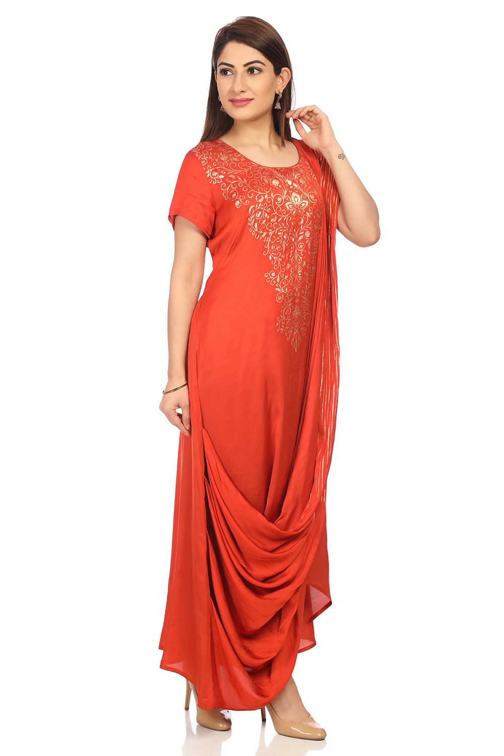 Rust Modal Asymmetric Kurta Palazzo Suit Set image number 3