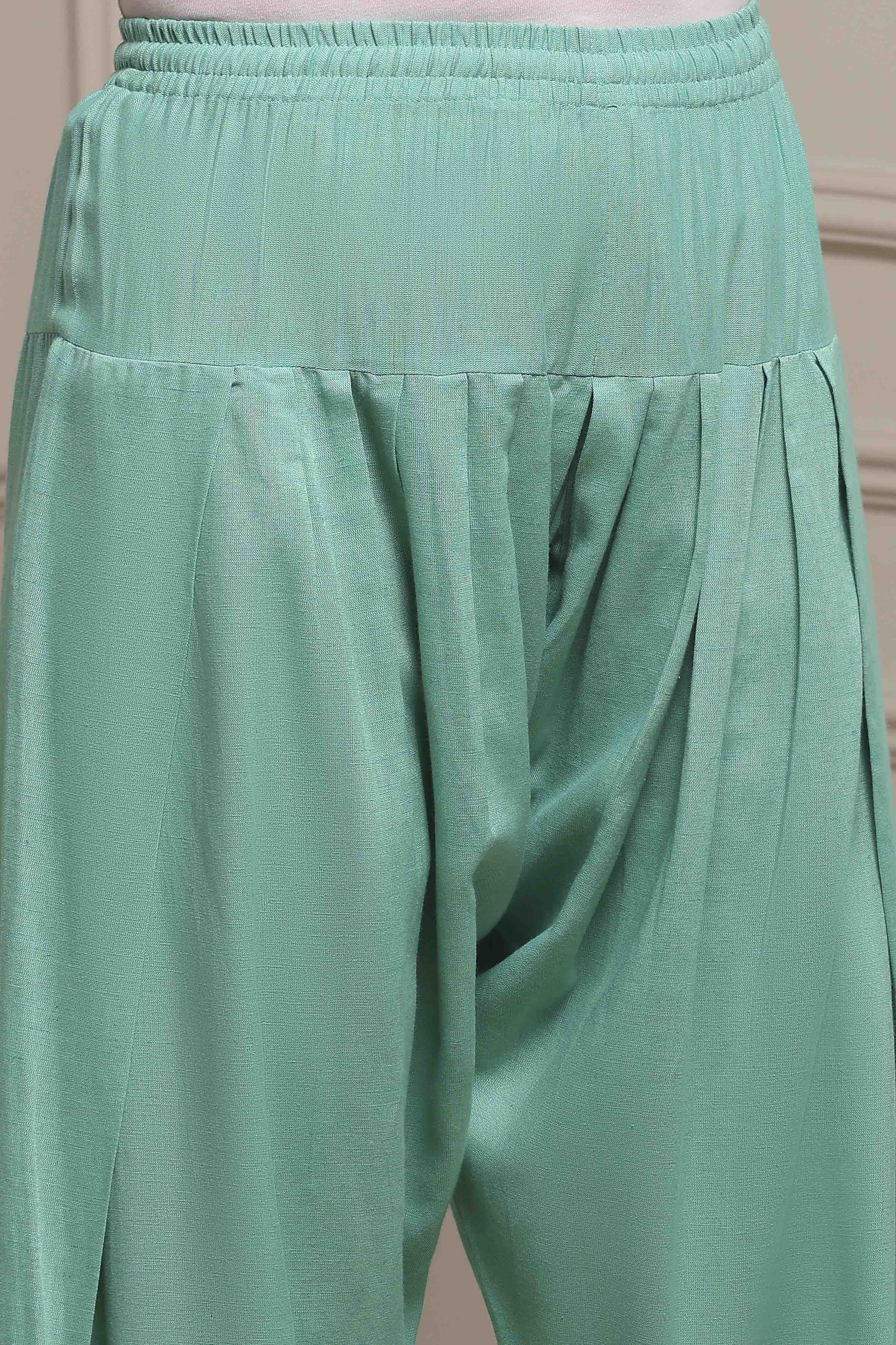 Green Viscose Rayon Straight Dyed Suit Set image number 2