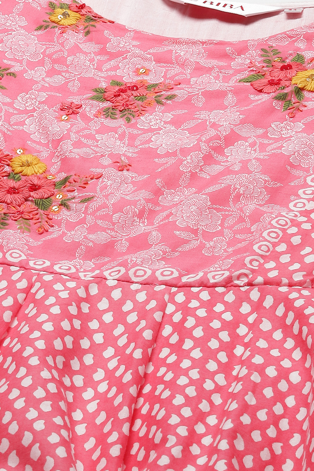 White And Pink Cotton Anarkali Kurta Churidar Suit Set image number 1