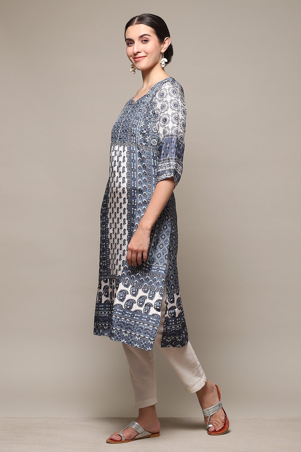 Green Viscose A-Line Printed Kurta image number 2