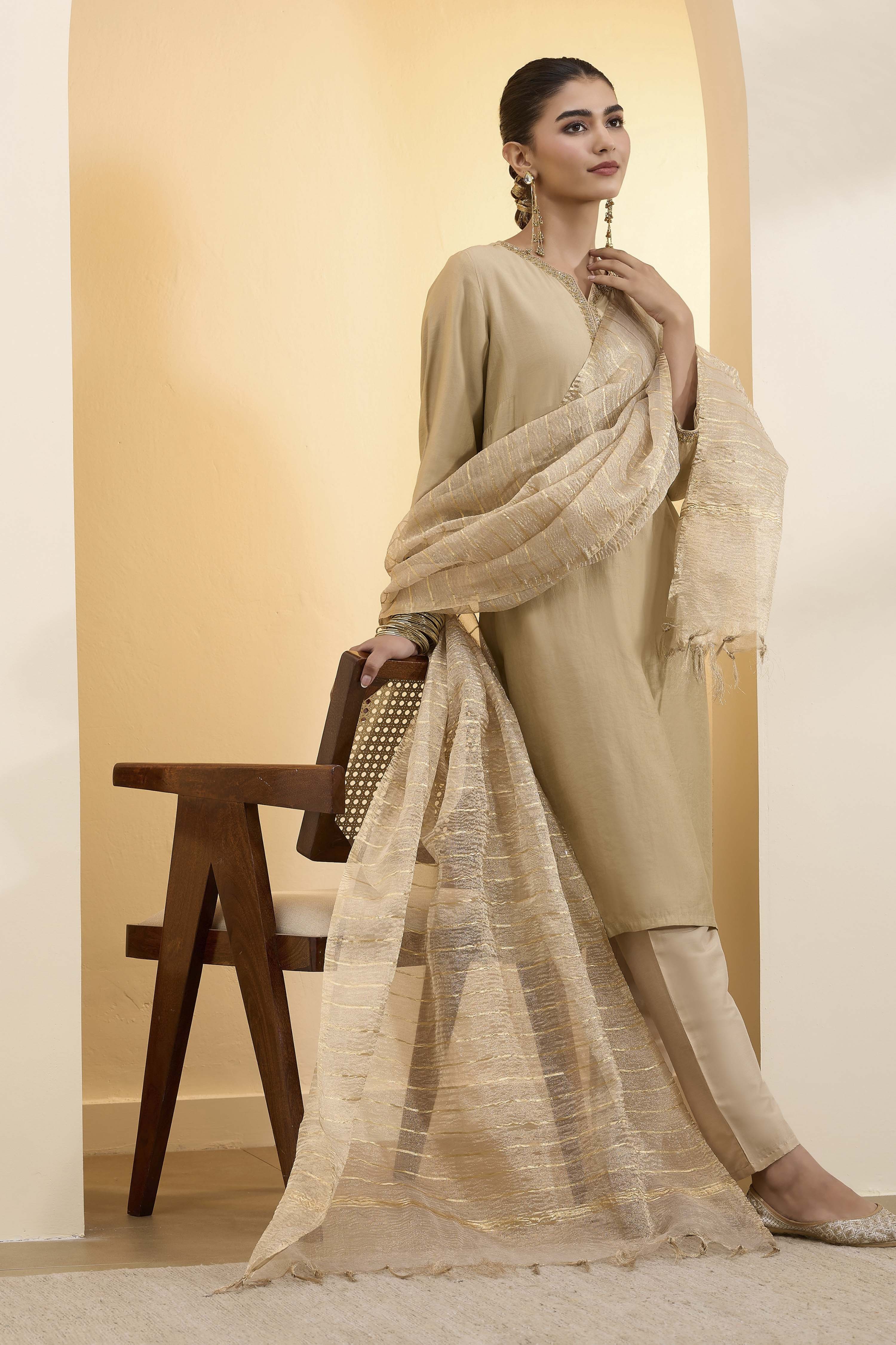 Gold Poly Banarasi Dupatta image number 0