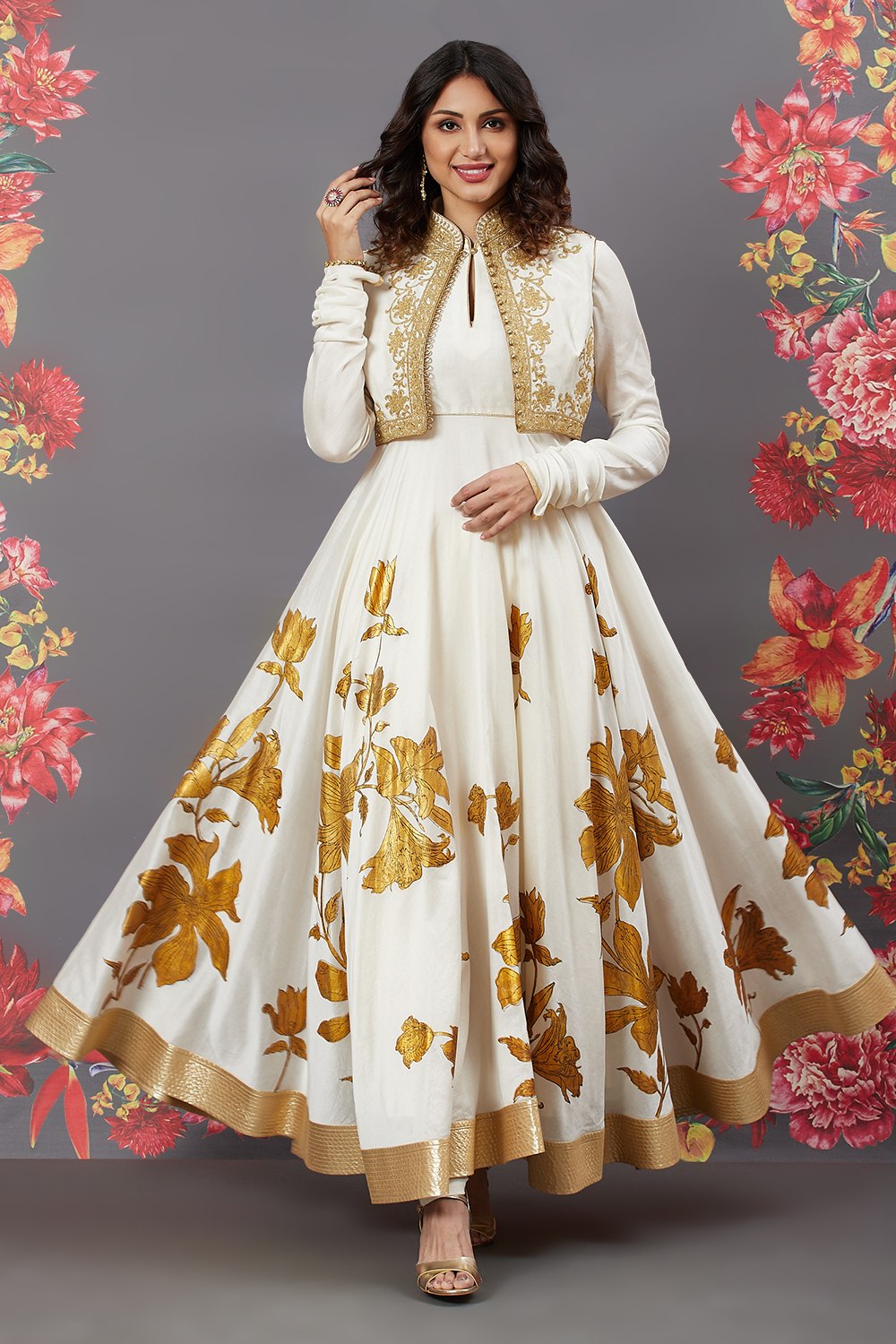 Rohit Bal Off White Cotton Silk Anarkali Printed Suit image number 0