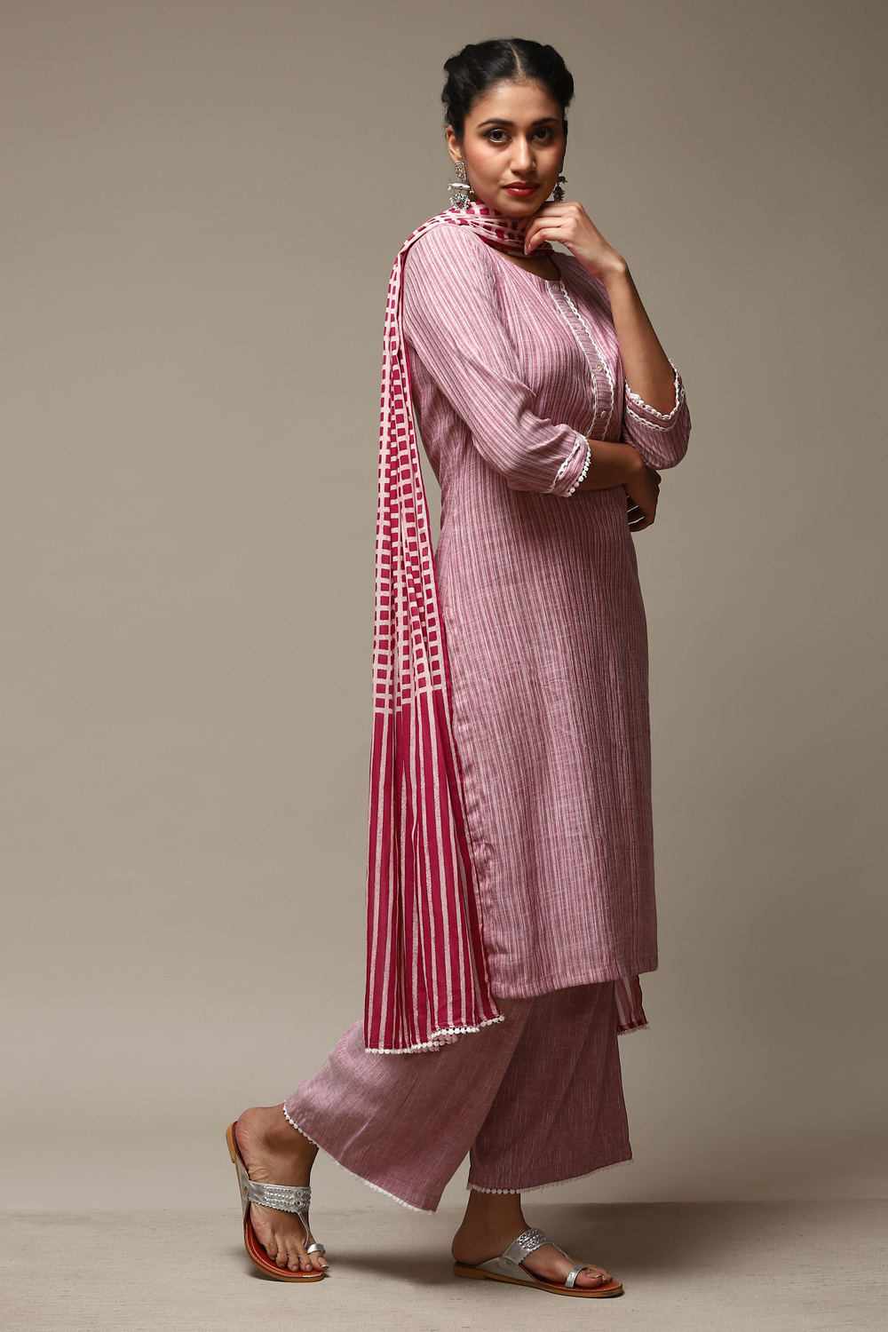 Magenta Cotton Blend Straight Kurta Palazzo Suit Set image number 6