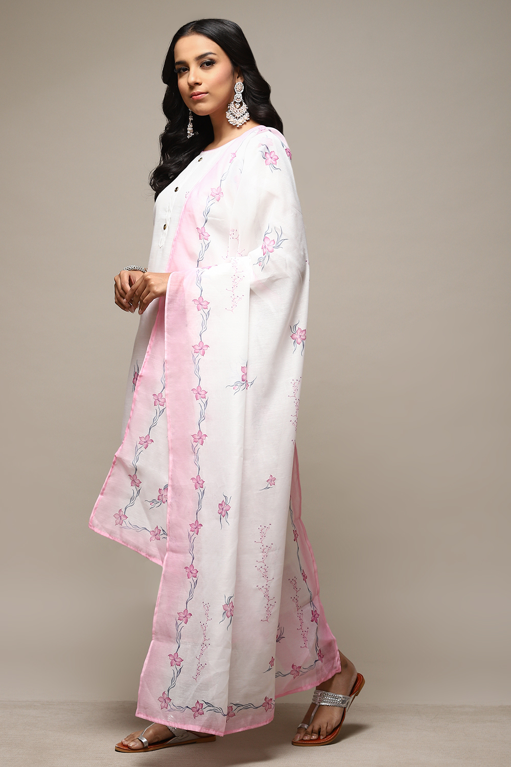 Pink Linen Digital Print Unstitched Suit Set image number 6