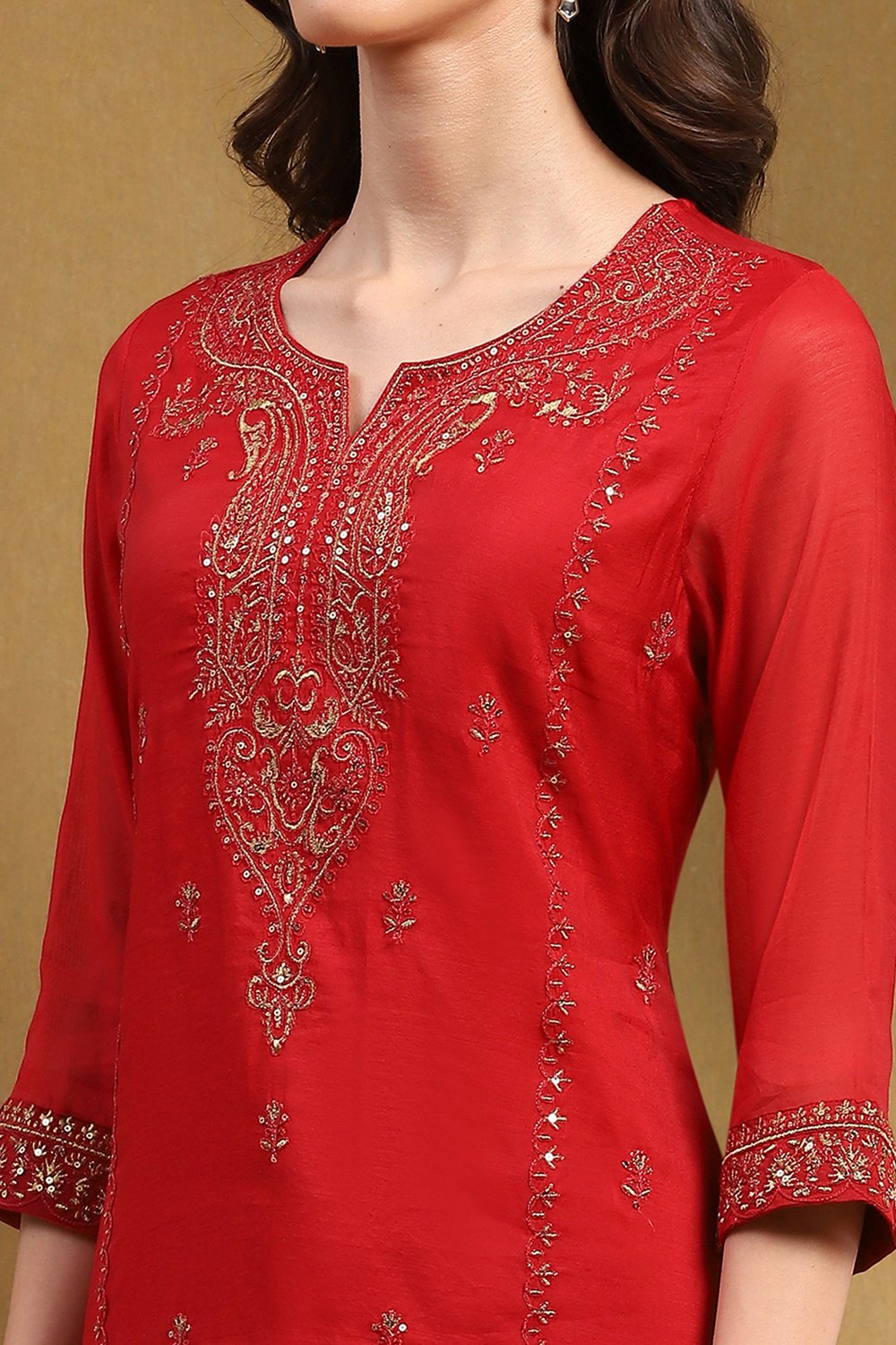 Yellow Embroidered Festive Straight Suit Set image number 1