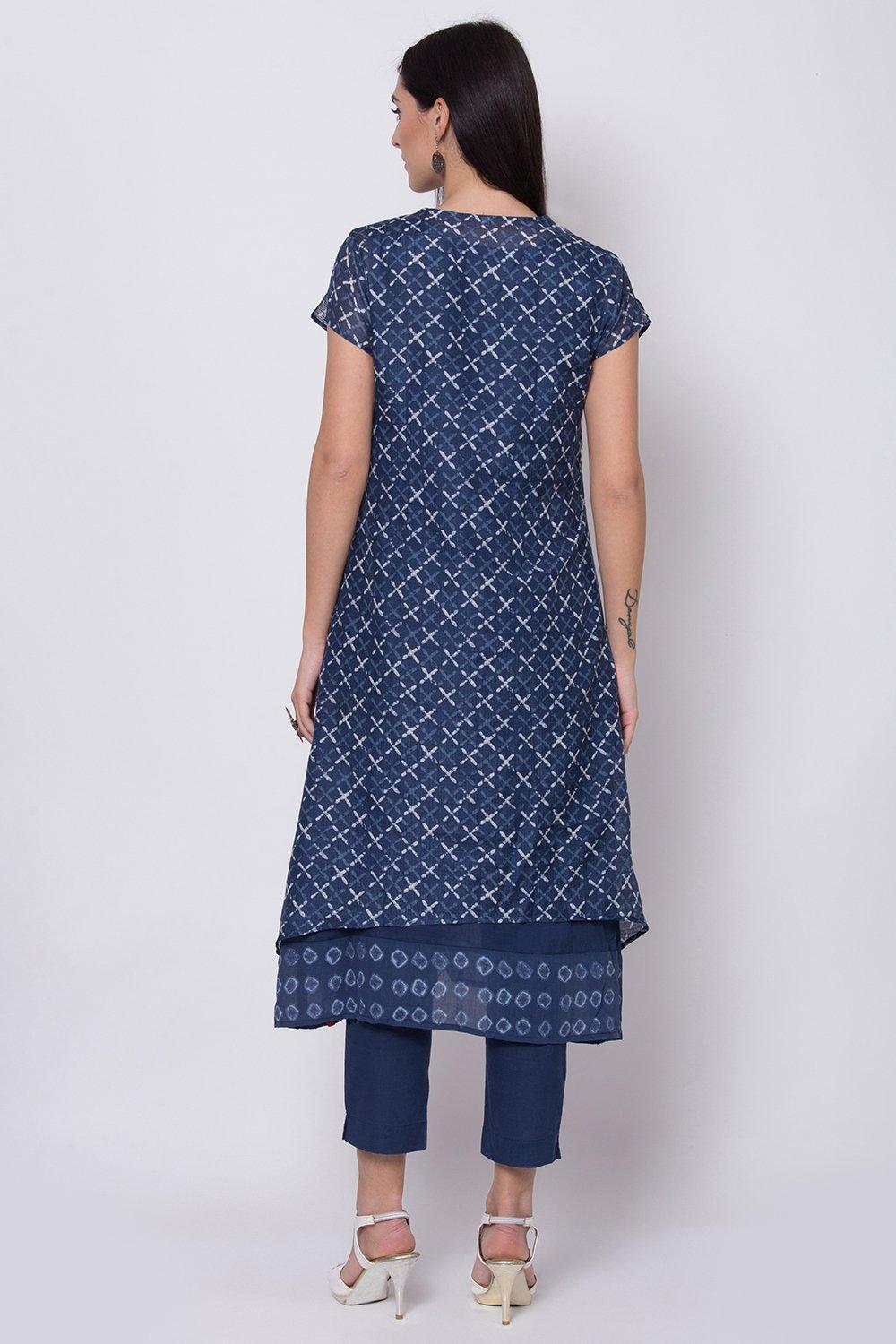 Blue Straight Kurta Slim Pant Suit Set image number 4