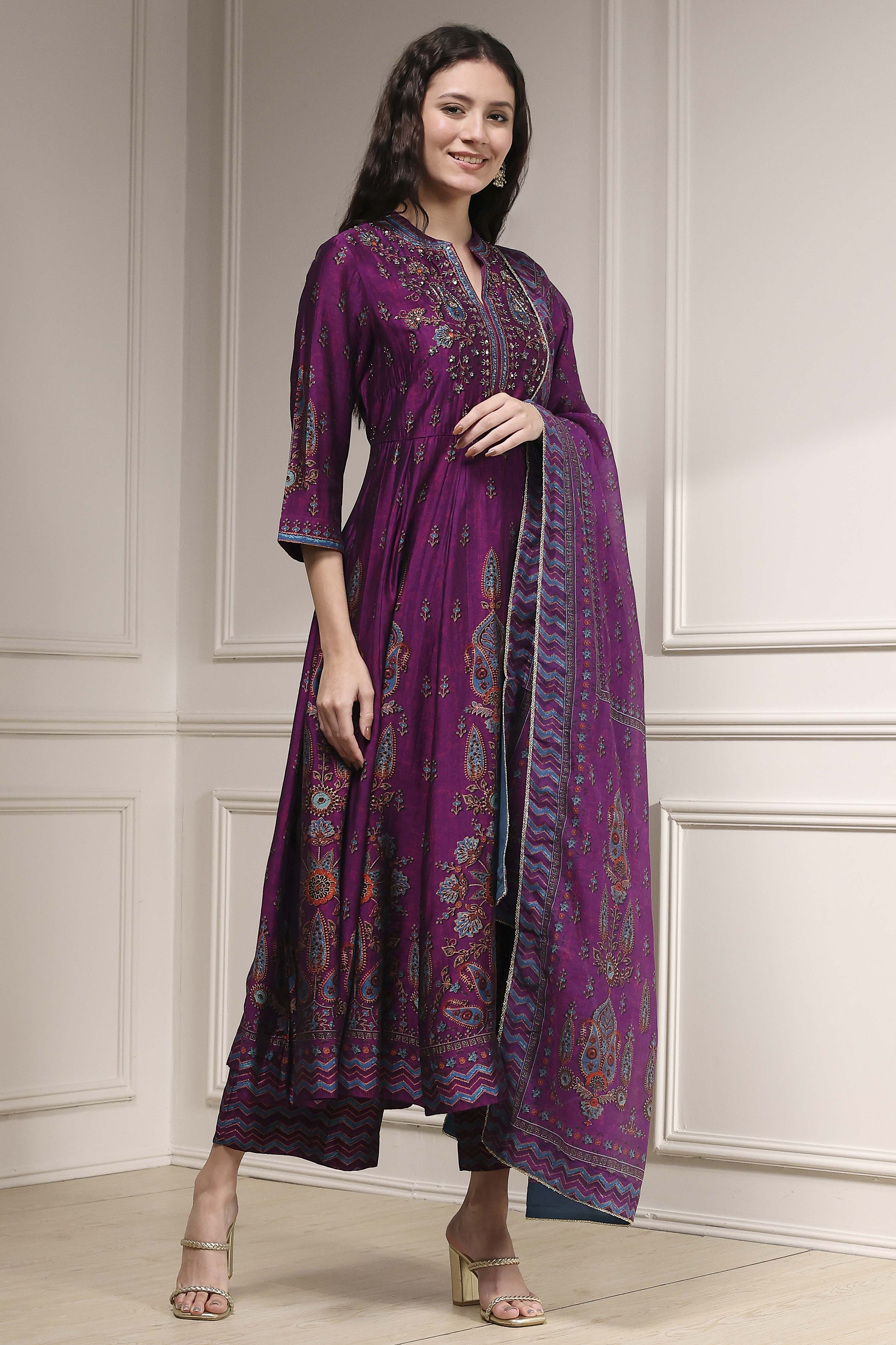 Green Printed Anarkali Suit Set image number 5