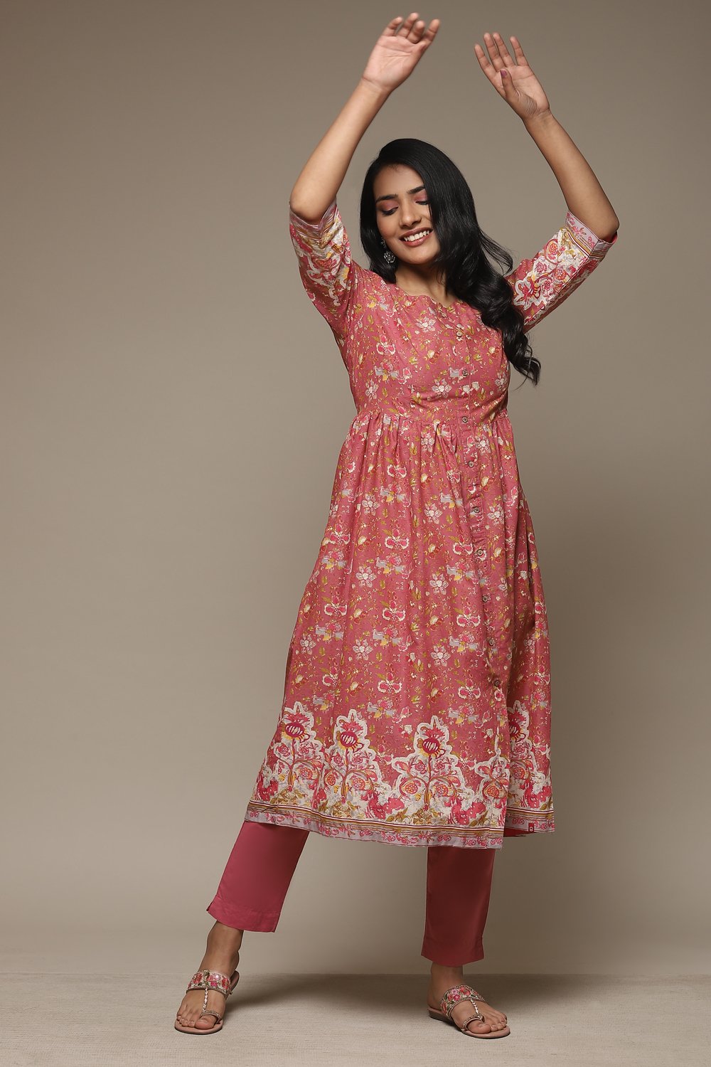 Blue Cotton Gathered Kurta Pants 2 Piece Set image number 0