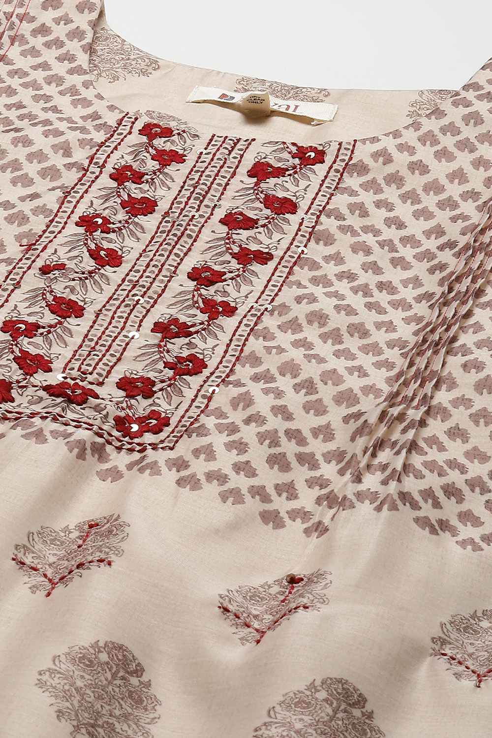 Off White Chanderi Hand Block Print Unstitched Suit Set image number 2