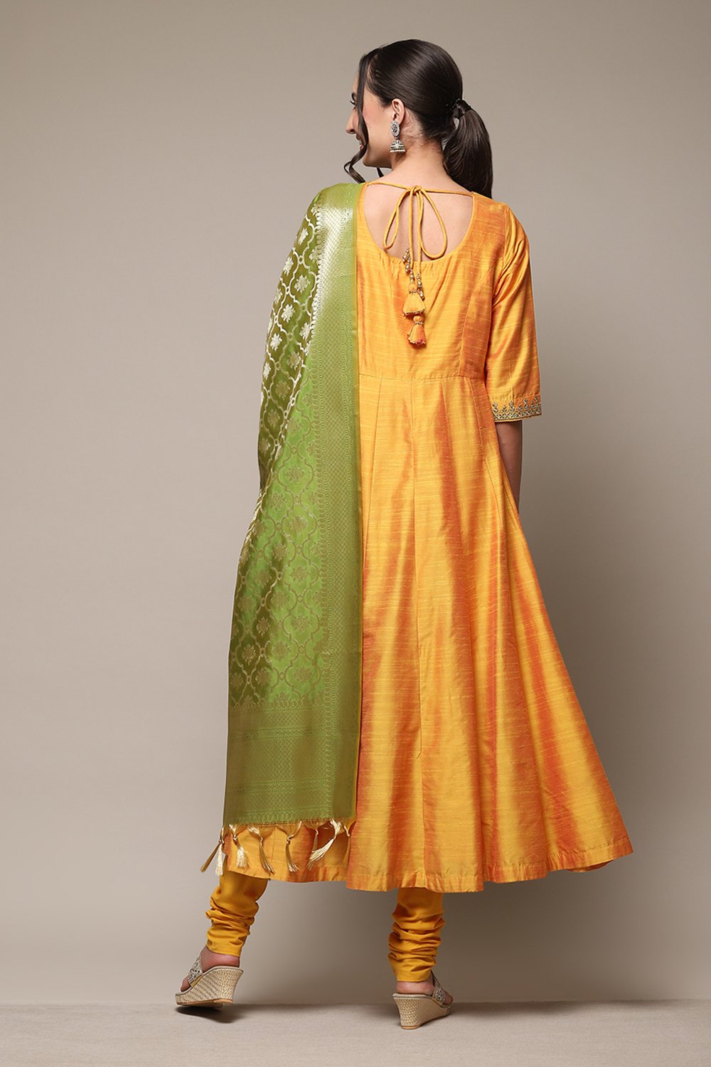 Mustard Poly Viscose Anarkali Kurta Churidar Suit Set image number 4