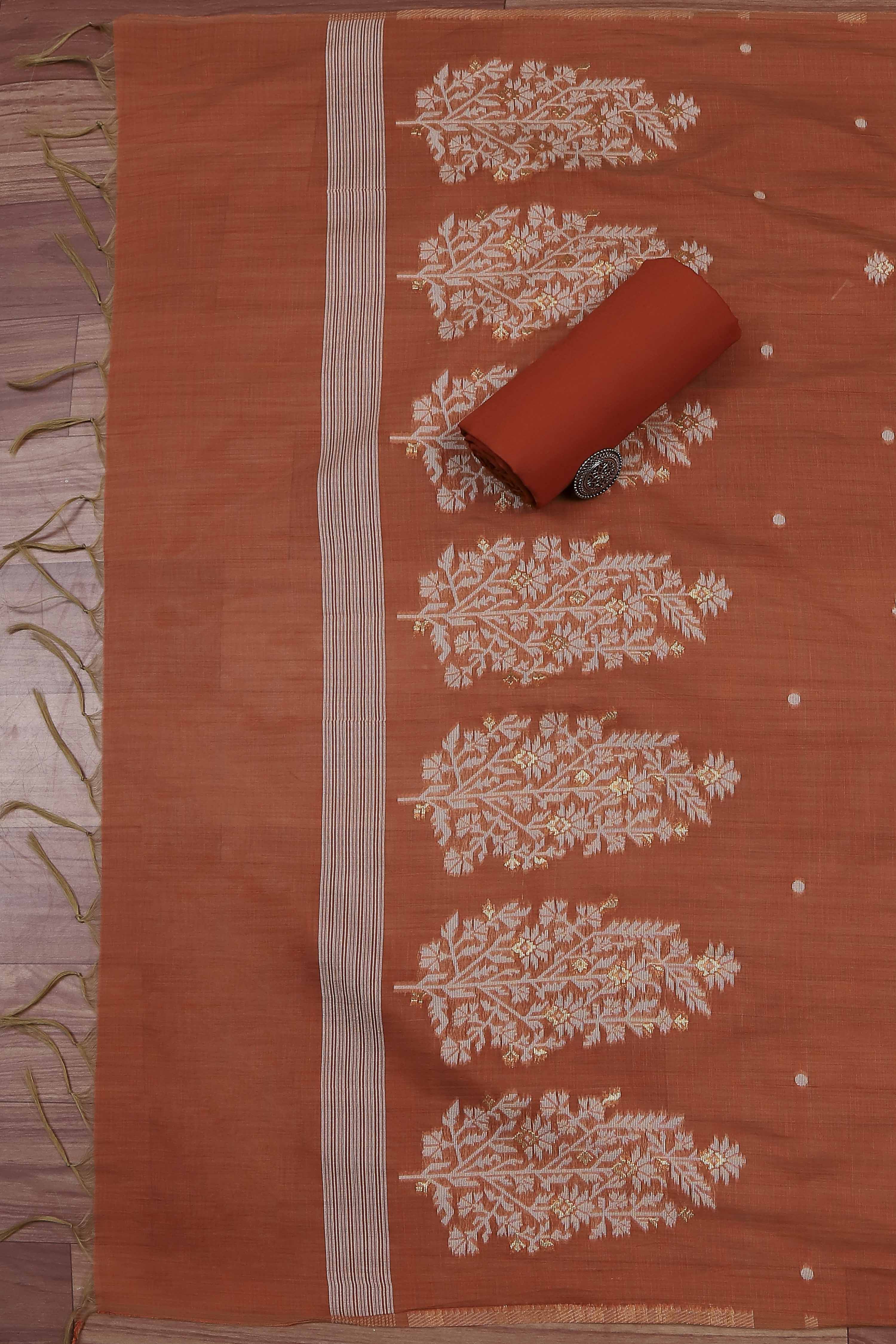 Pink Cotton Jamdani Unstitched Suit Set image number 3